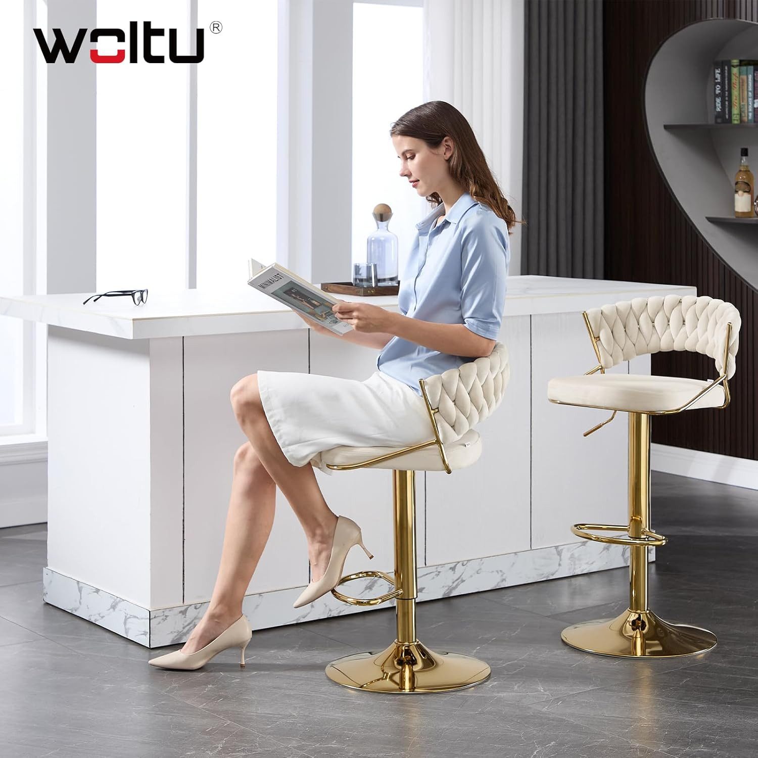 Woltu Barhocker (1 St), mit geflochtener Rückenlehne Fußstütze, Barstuhl Sa günstig online kaufen