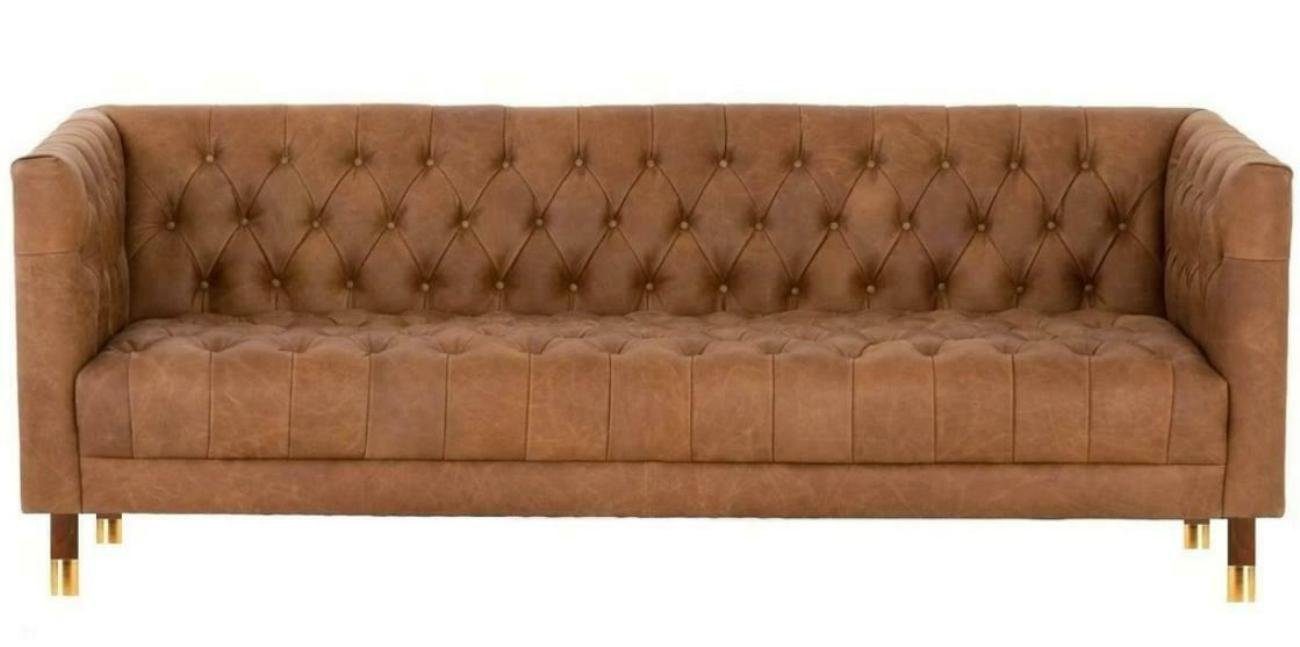 JVmoebel Chesterfield-Sofa Brauner Chesterfield Dreisitzer luxus Ledermöbel 3-Sitzer Couch Neu, Made in Europe