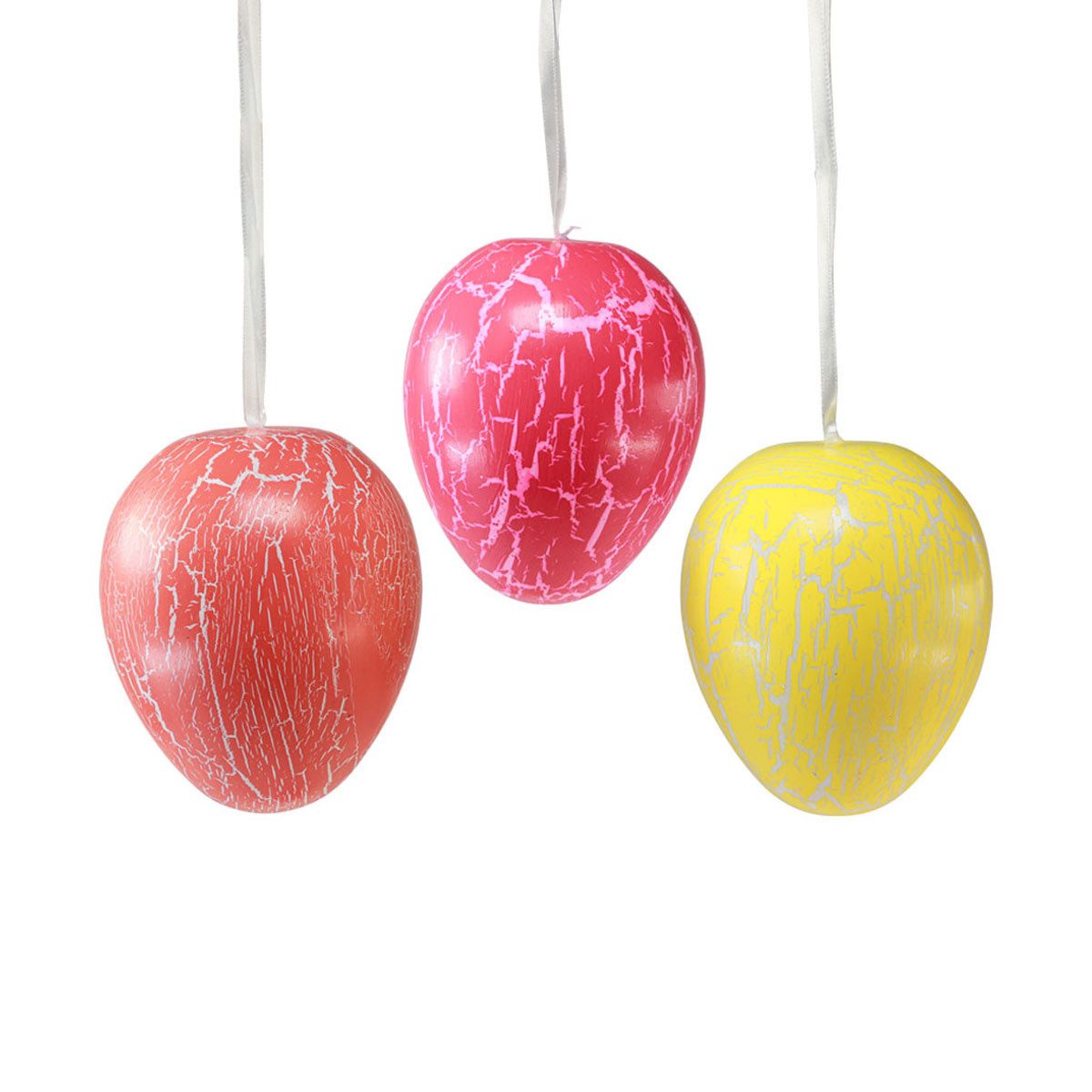 Viana Osterei Dekohänger Ostereier Gelb/Pink/Rot Krakelee Ø15cm 3St Shabby, 3 Stück