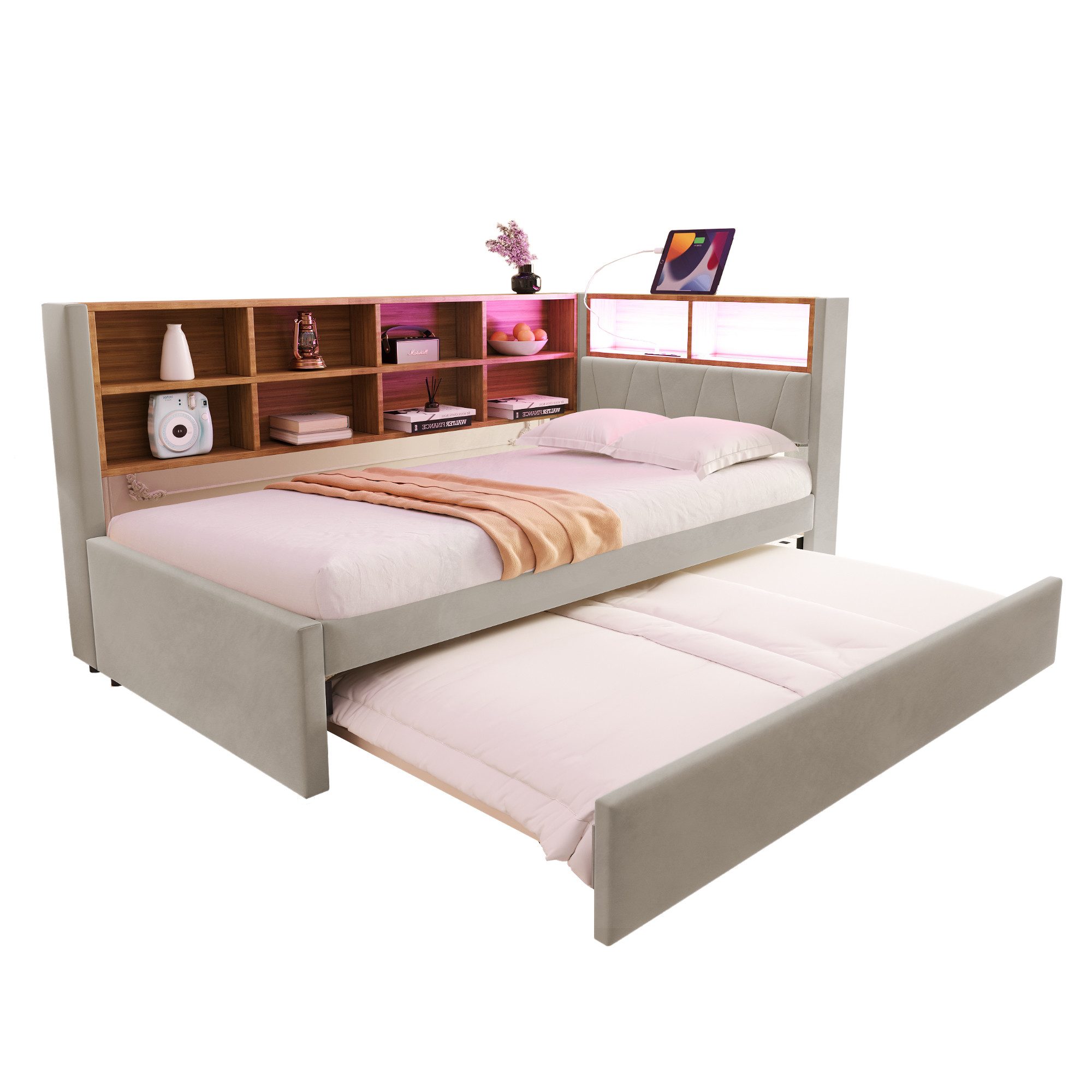 Rtopsu Kinderbett Sofabett 90x200 - Tagesbett Mit USB, Schreibtisch & Stauraum