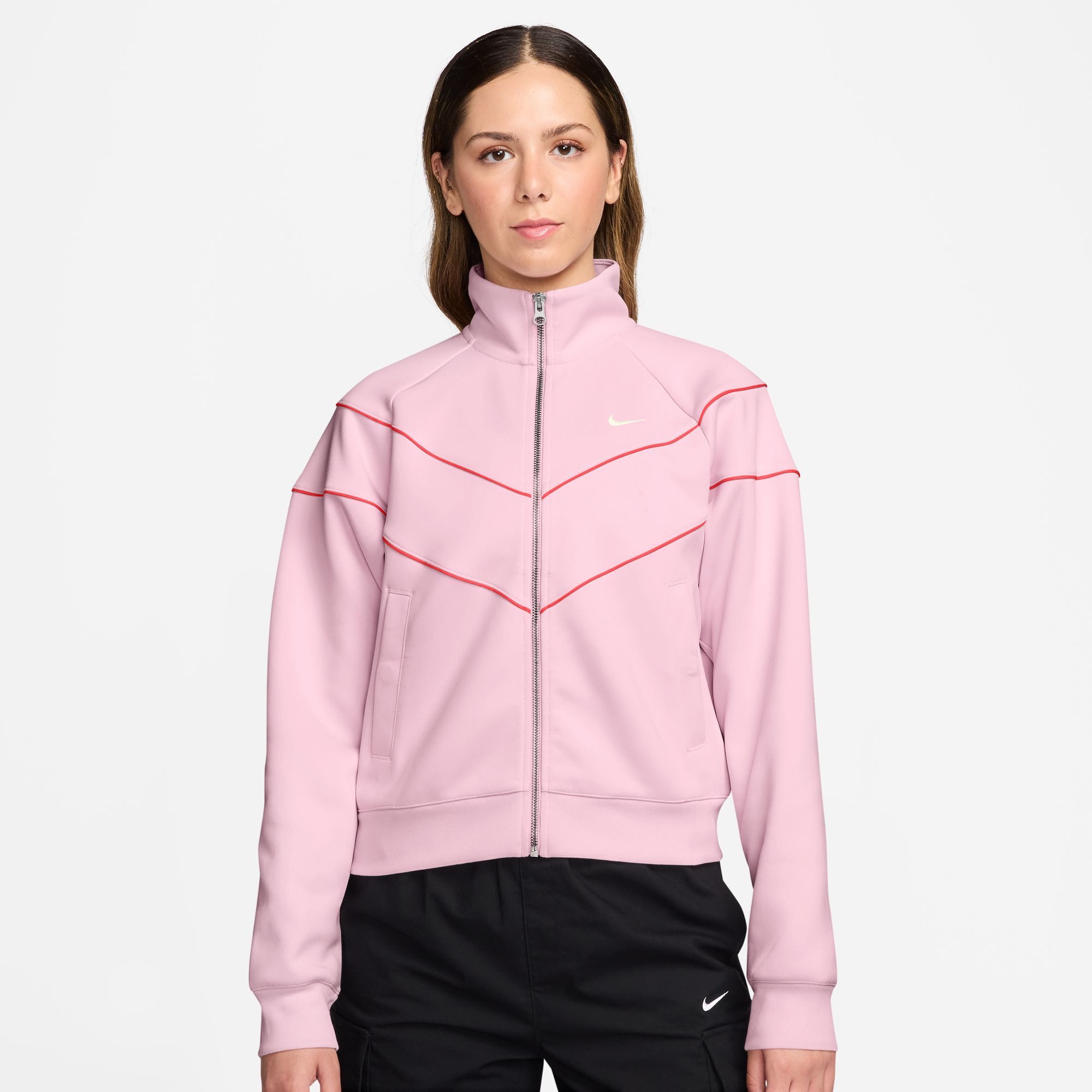 Nike Sportswear Trainingsjacke W NSW NK WR POLY KNIT JKT sportlicher Stil, mit Stehkragen, wasserabweisend, windabweisend