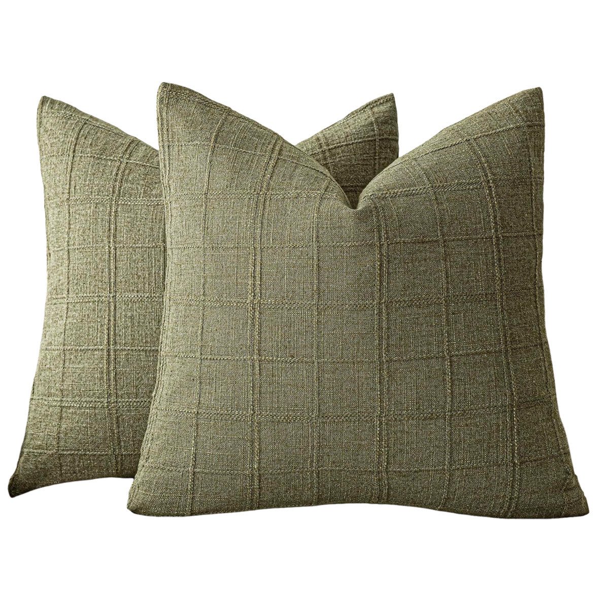 Coonoor Подушкиbezug 2er Set Leinen Dekokissenbezüge, Vintage Подушкиbezüge, (2 Stück), Boho Stil Подушкиbezüge, Karomuster Подушкиbezüge