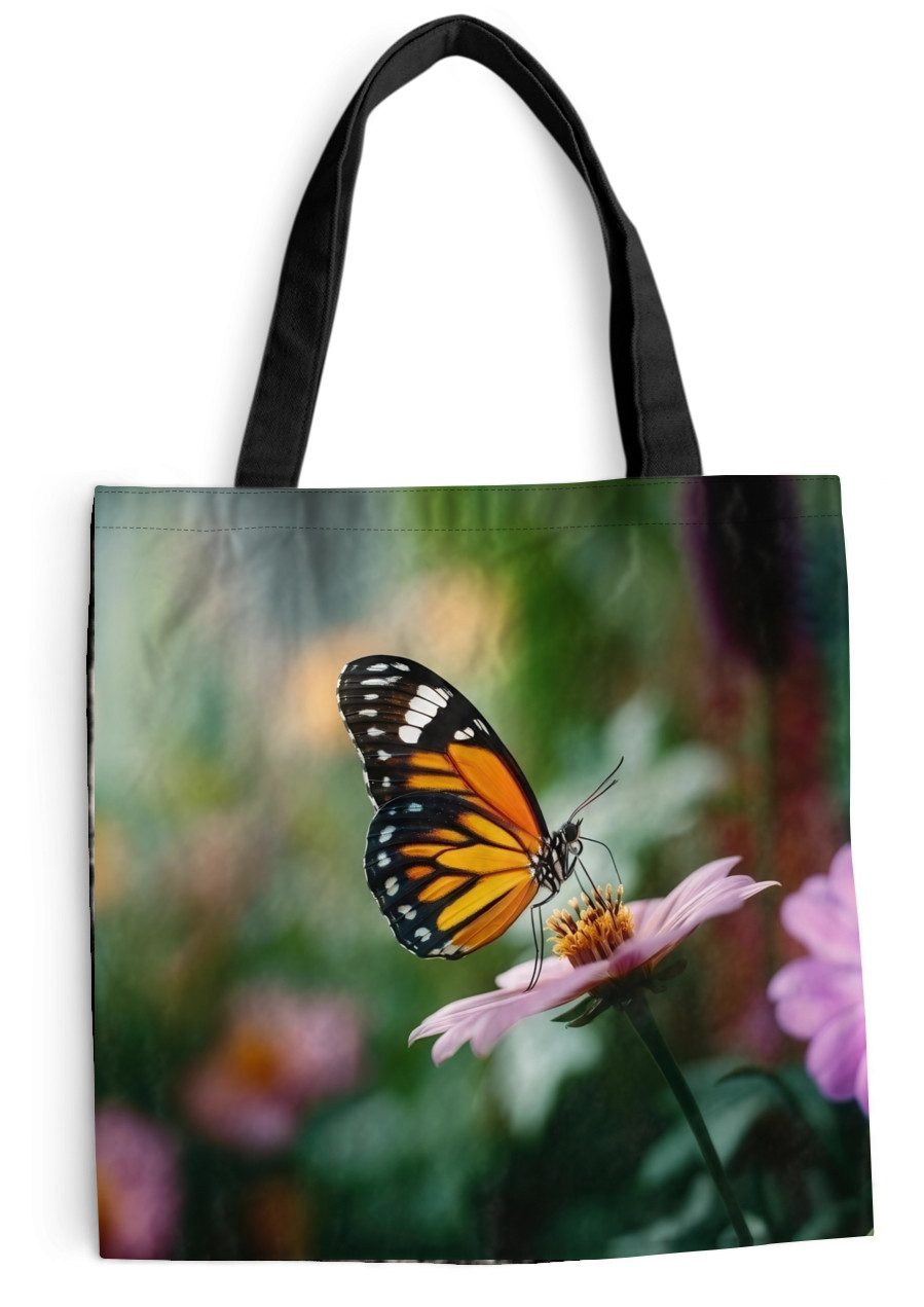 MuchoWow Shopper Rosa Blumen - Schmetterling - Weichzeichner, Handtasche, Damen und Herren, Schultertasche, Umhängetasche, Tote Bag