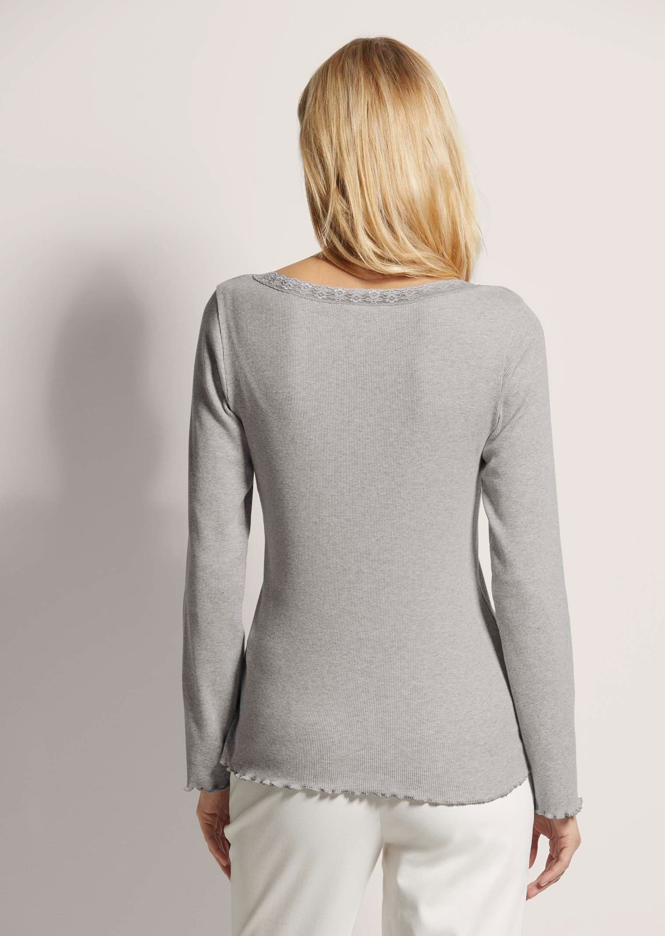 MADELEINE 3/4-Arm-Shirt Melange-Shirt, elastische Garnmischung Farbakzente und U-Boot-Ausschnitt als modische Highlights