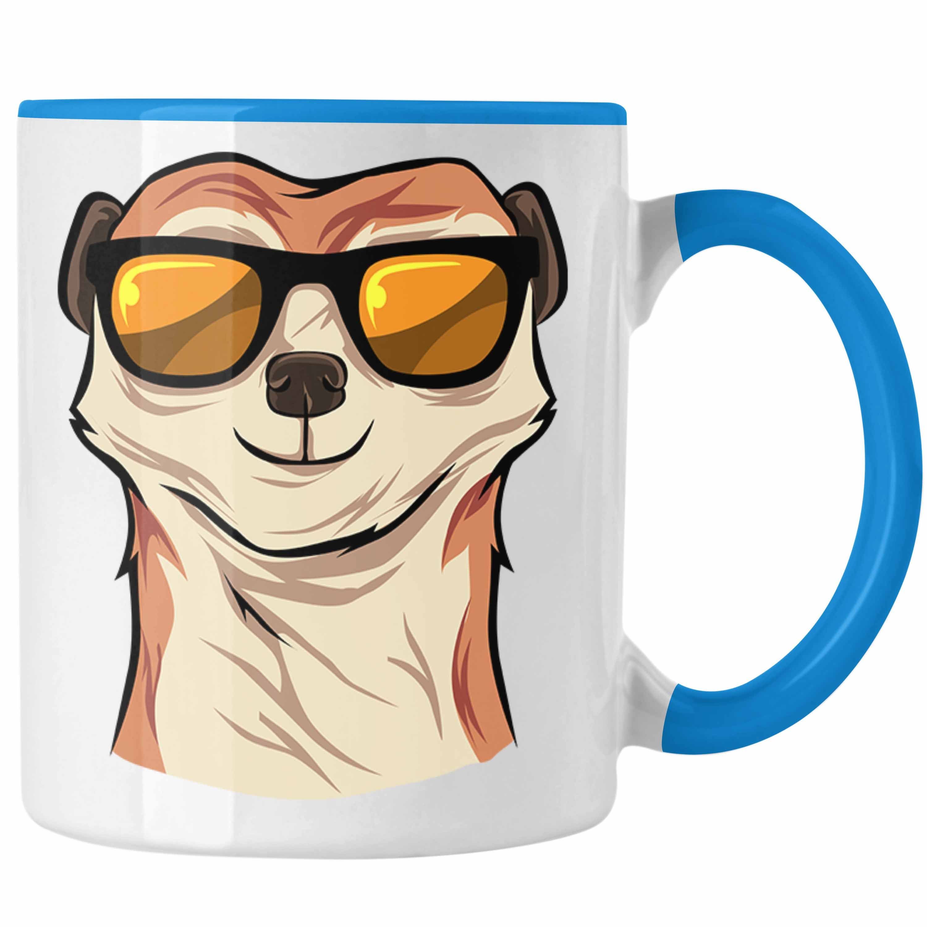 Tierliebhaber Tasse Tasse Erdmännchen Trendation für Sonnenbrille Blau Lustige Geschenk