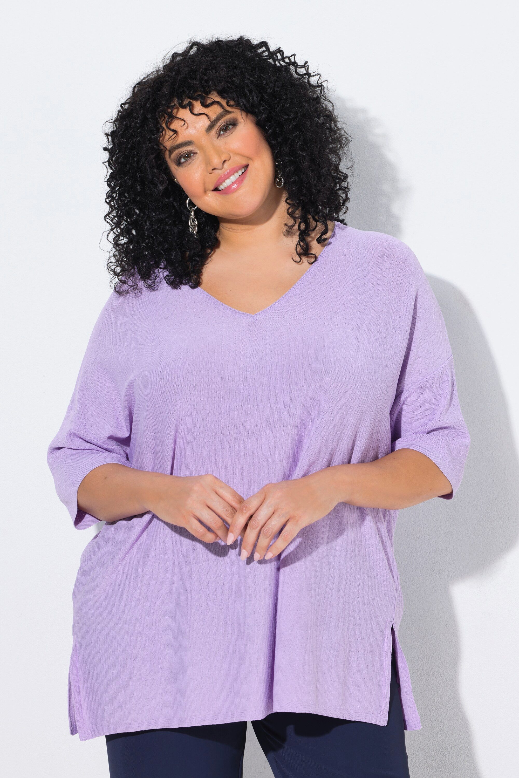 Strickpullover Pullover Oversized V-Ausschnitt Halbarm