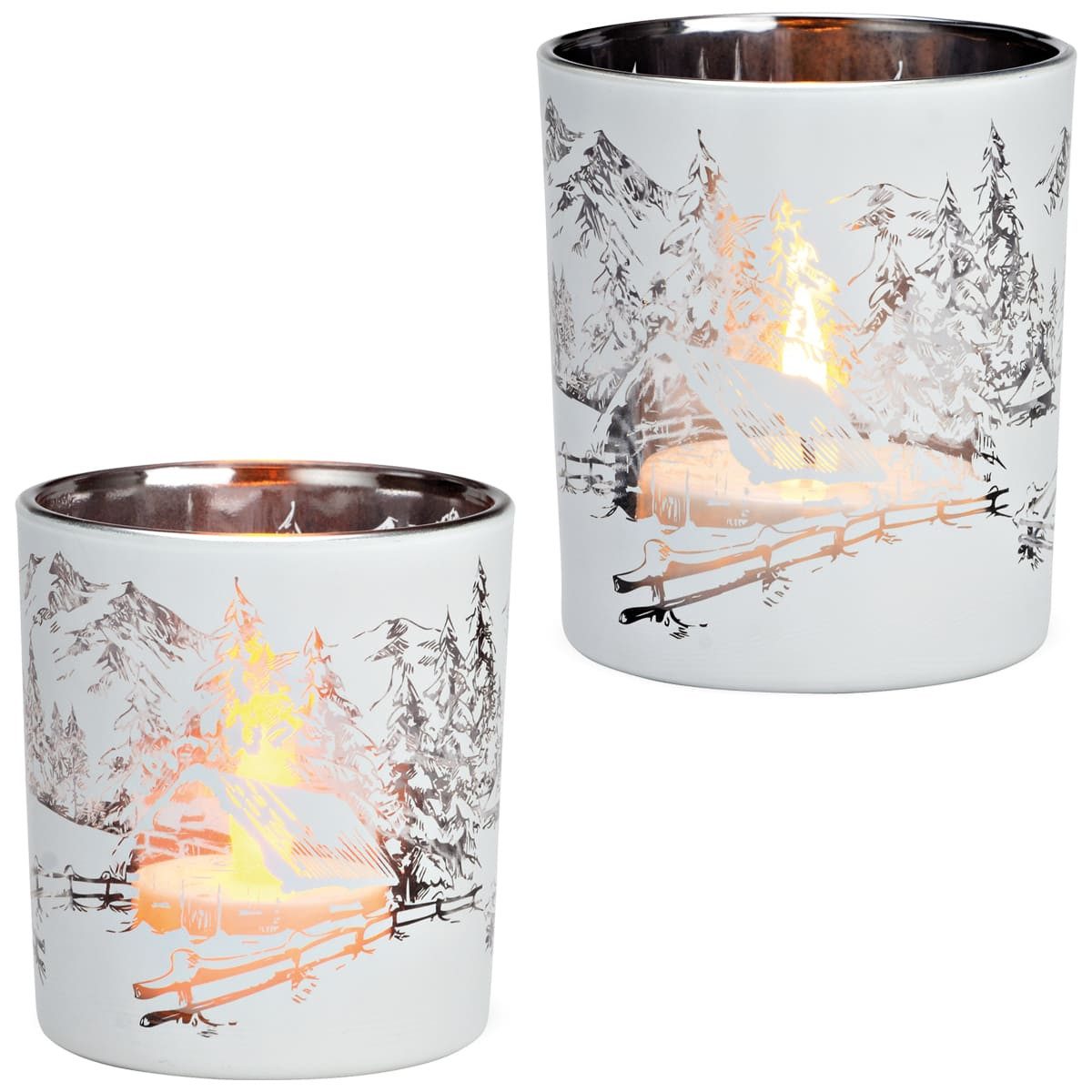 matches21 HOME & HOBBY Kerzenhalter Glas Windlichter 2er Set Winter-Wald Te günstig online kaufen