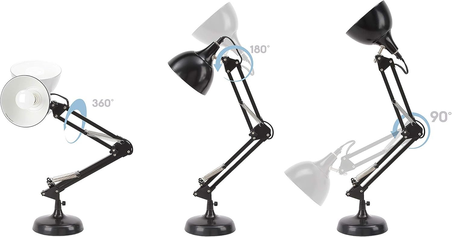 BRUBAKER Schreibtischlampe Tischlampe mit höhenverstellbarem Gelenk-Arm - Schwarz, ohne Leuchtmittel, Klassische Schreibtischlampe - Leselampe - Nachttischlampe - Bürolampe