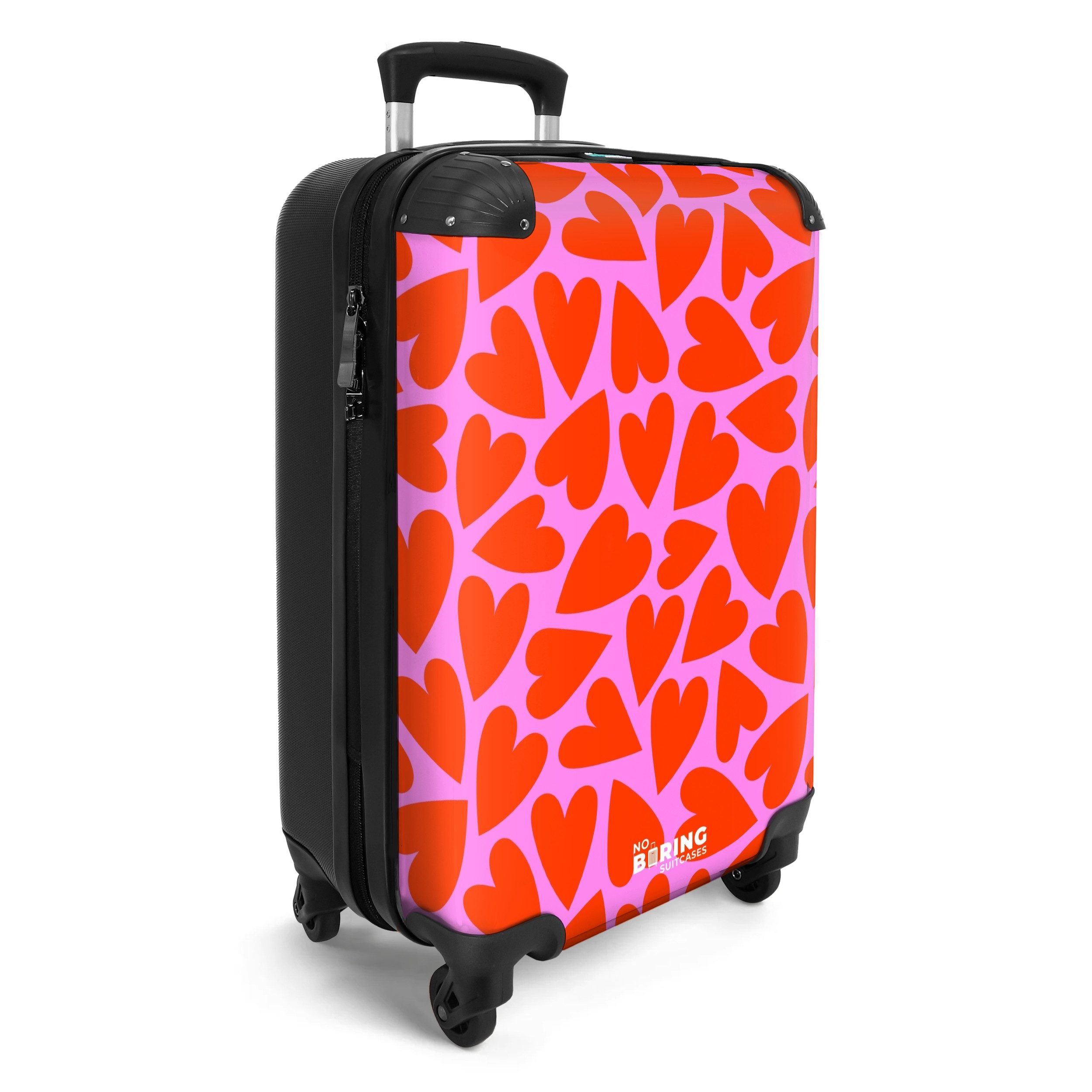 NoBoringSuitcases.com© Hartschalen-Trolley Dichtes Muster von roten Herzen auf rosa Hintergrund 55x35x20cm, 4 Rollen, Handgepäck Koffer & Trolleys, Luggage, Reisekoffer Frauen