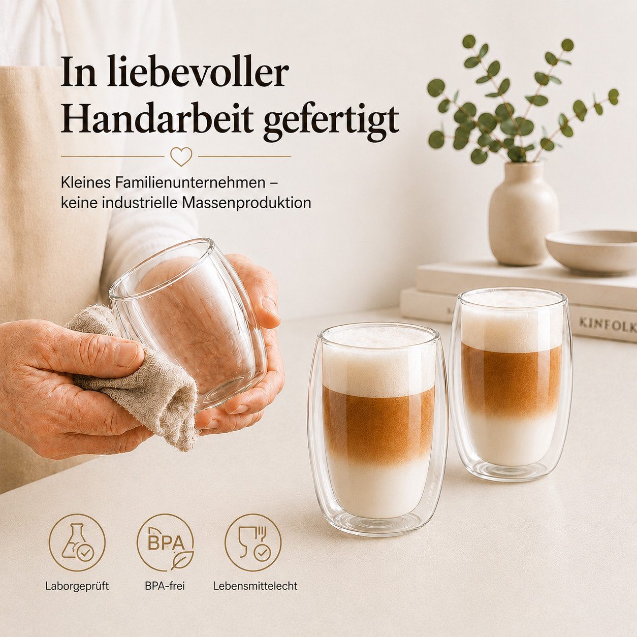 LAPRESO Latte-Macchiato-Glas Doppelwandig Thermogläser Kaffeegläser Set 350 ml, 6-tlg., Borosilikatglas, 6er Set – Bild 5 von 5