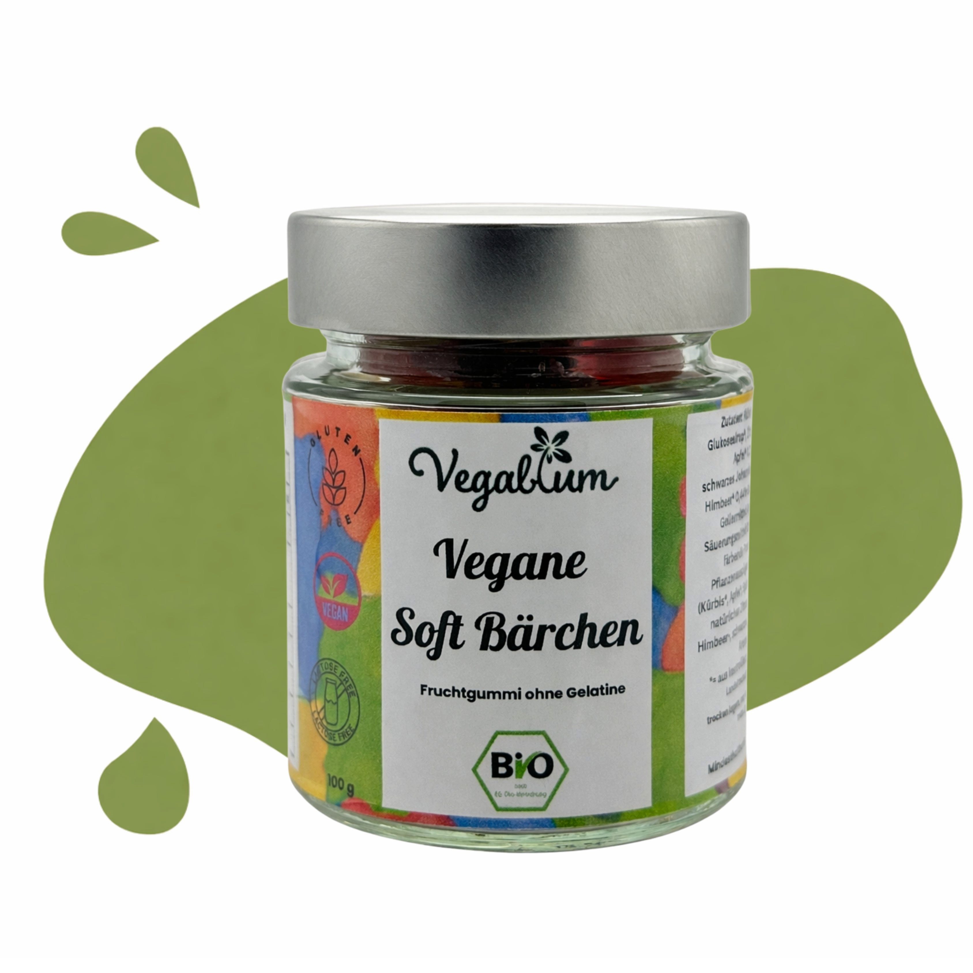 Vegablum Süßigkeit Bio Soft Bärchen, veganes Fruchtgummi im Glas, 1 x 100,00 g, vegane Soft Bärchen ohne Gelatine