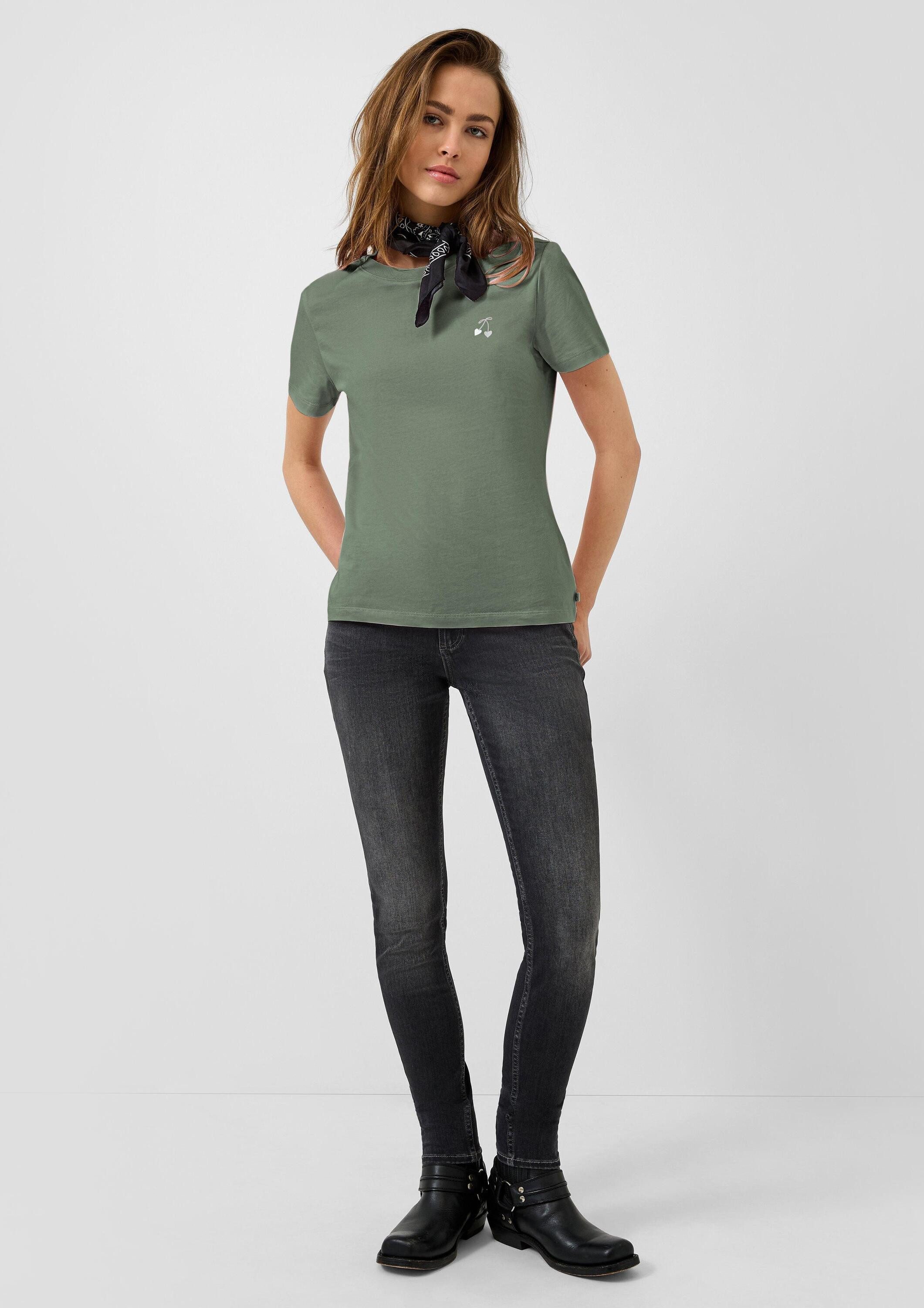 QS Kurzarmshirt T-Shirt Bauwollshirt mit Stickerei