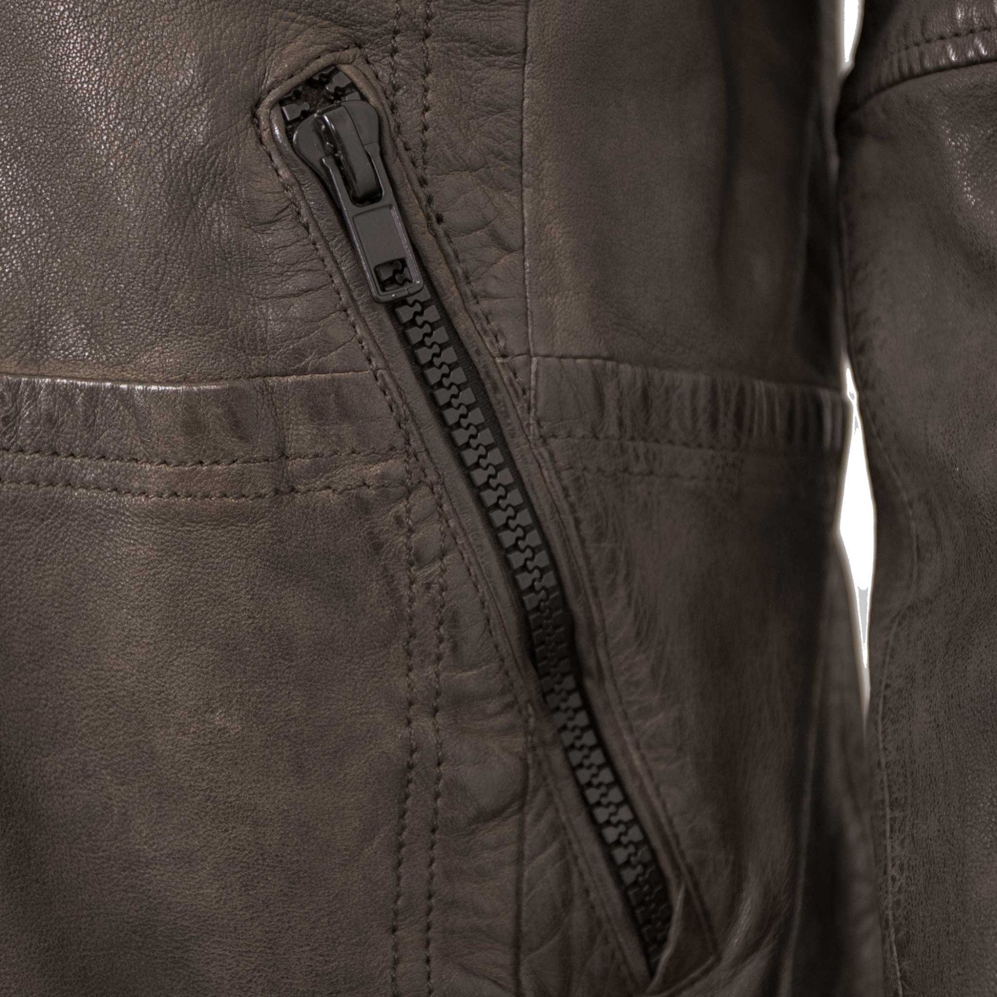 Jilani Lederjacke Florens Jilani Collection - Herren Lederjacke Lammnappa Kapuze olivebraun