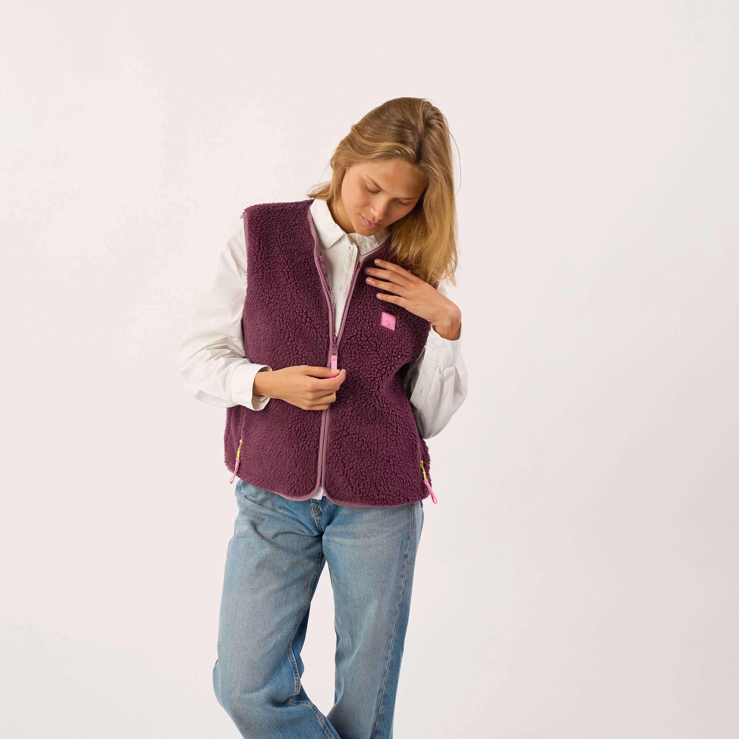 suebidou Plüschweste Ärmellose Damen Sherpa Jacke Weste Farben kreativ, modisches Design, trendy – Bild 4 von 5