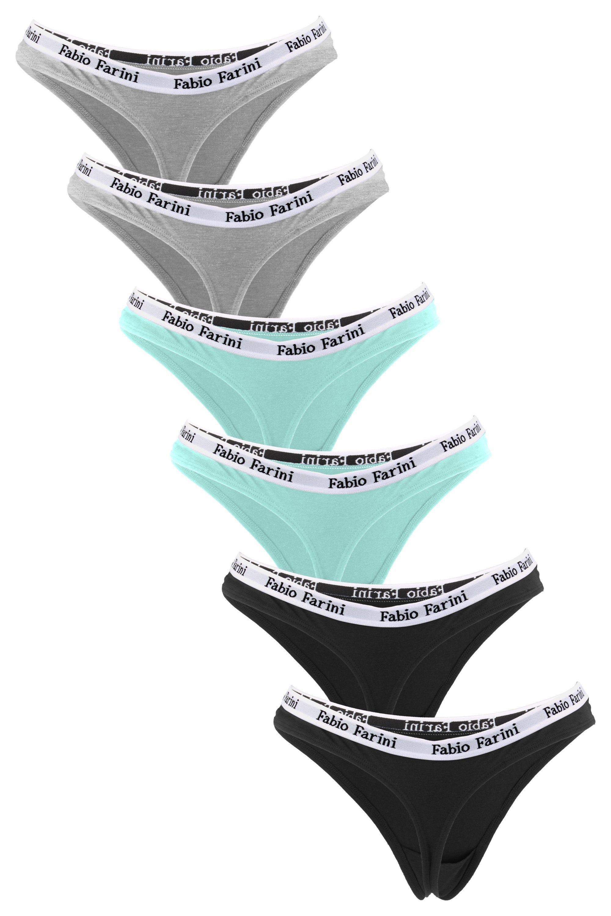 Fabio Farini String Damen Unterhosen - Frauen Tanga aus Baumwolle (Packung, 6-St) im sportlichen Look mit Designerbündchen