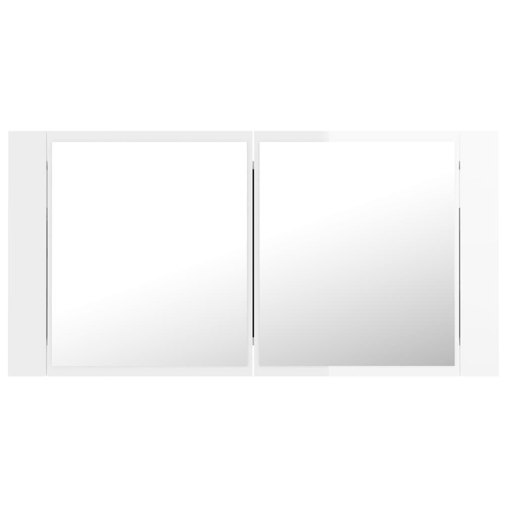 vidaXL Badezimmerspiegelschrank LED-Bad-Spiegelschrank Hochglanz-Weiß (1-St) Acryl 90x12x45 cm