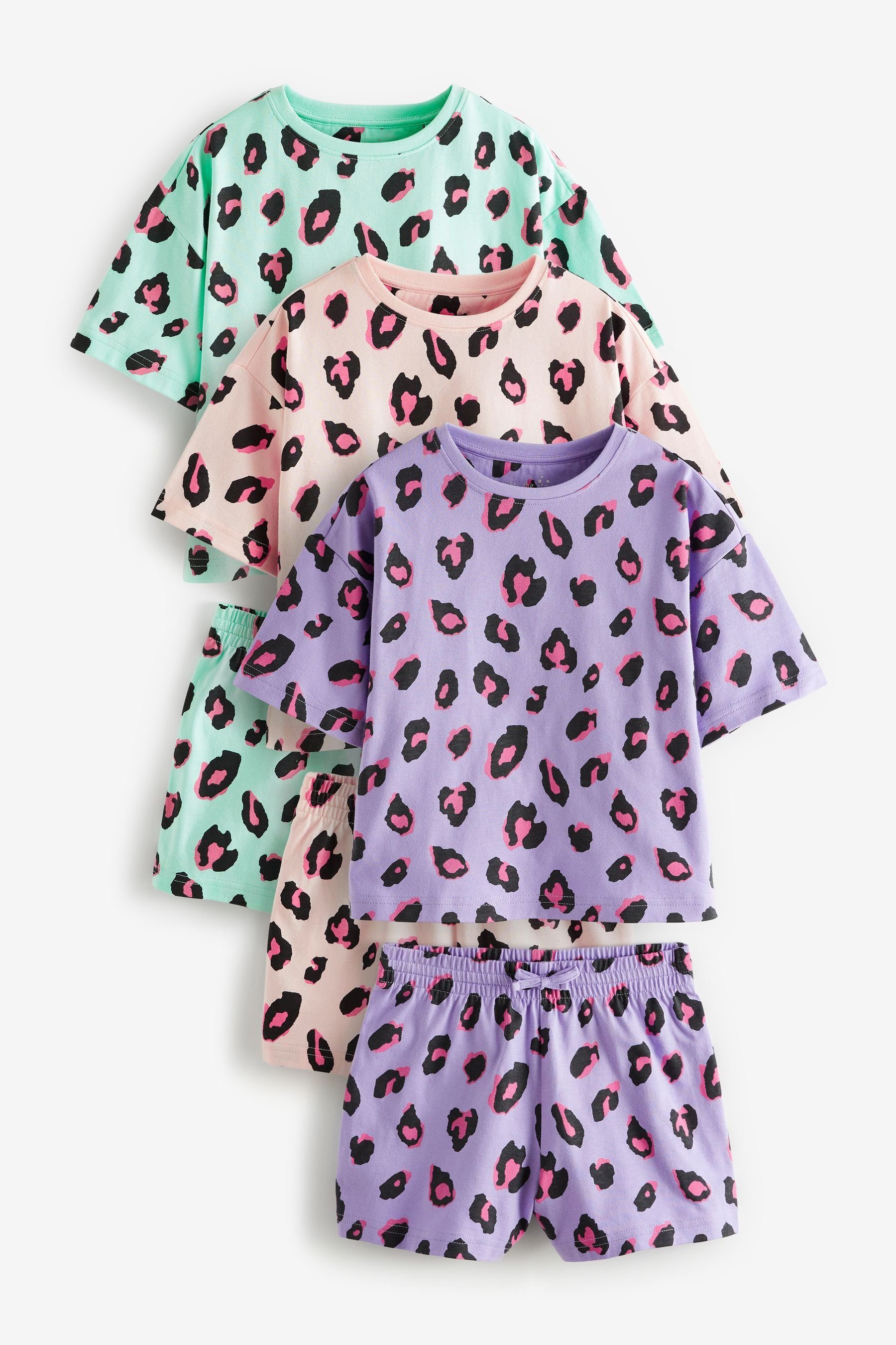 Next Pyjama Kurzer Schlafanzug im 3er-Pack (6 tlg) Turq/Pink/Lilac Animal