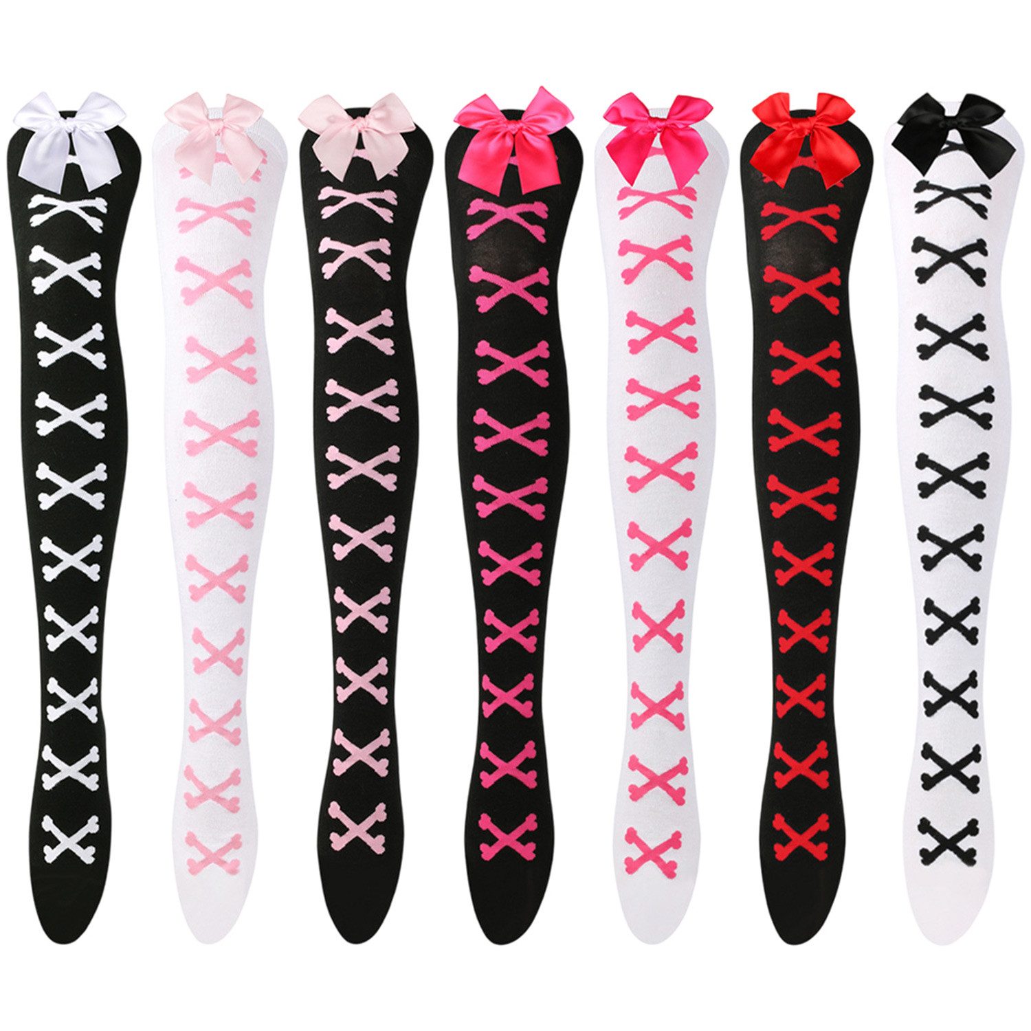 Overknees 7 Paar Damen Bogen Overknee Warme Hohe Strümpfe Cosplay Kniestrümpfe