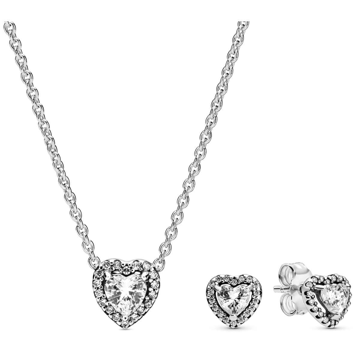 Pandora Herzkette 28510, für Damen-Geschenkset und Ohrringe Erhabenes Herz Weiß