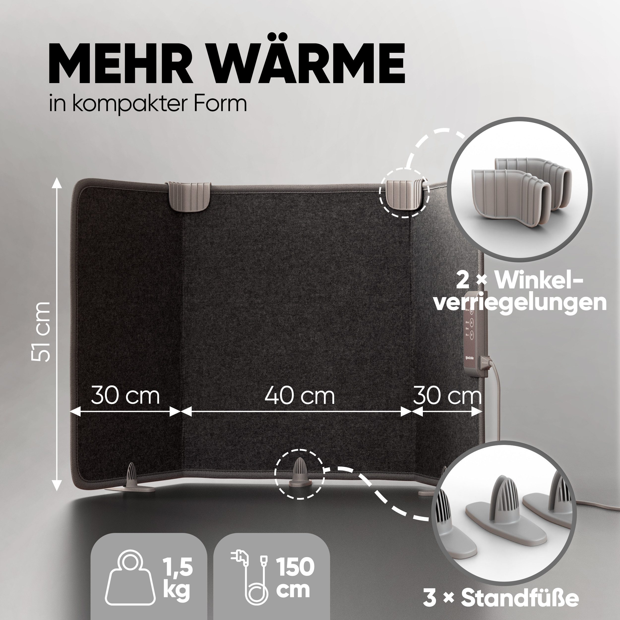 Björn&Schiller Infrarotheizung Heizpaneel 100×51×2 cm– Fußheizung Schreibtisch, schnell warm, kompakt, Perfekt für Büro und Zuhause, energiesparend, einfach zu bedienen