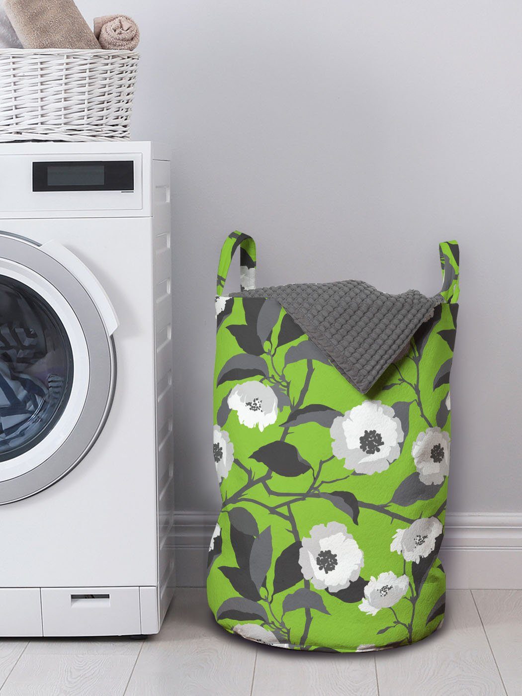 Kordelzugverschluss Wäschesäckchen für Abakuhaus Wäschekorb große Waschsalons, Blumen Blumen Blätter Griffen mit