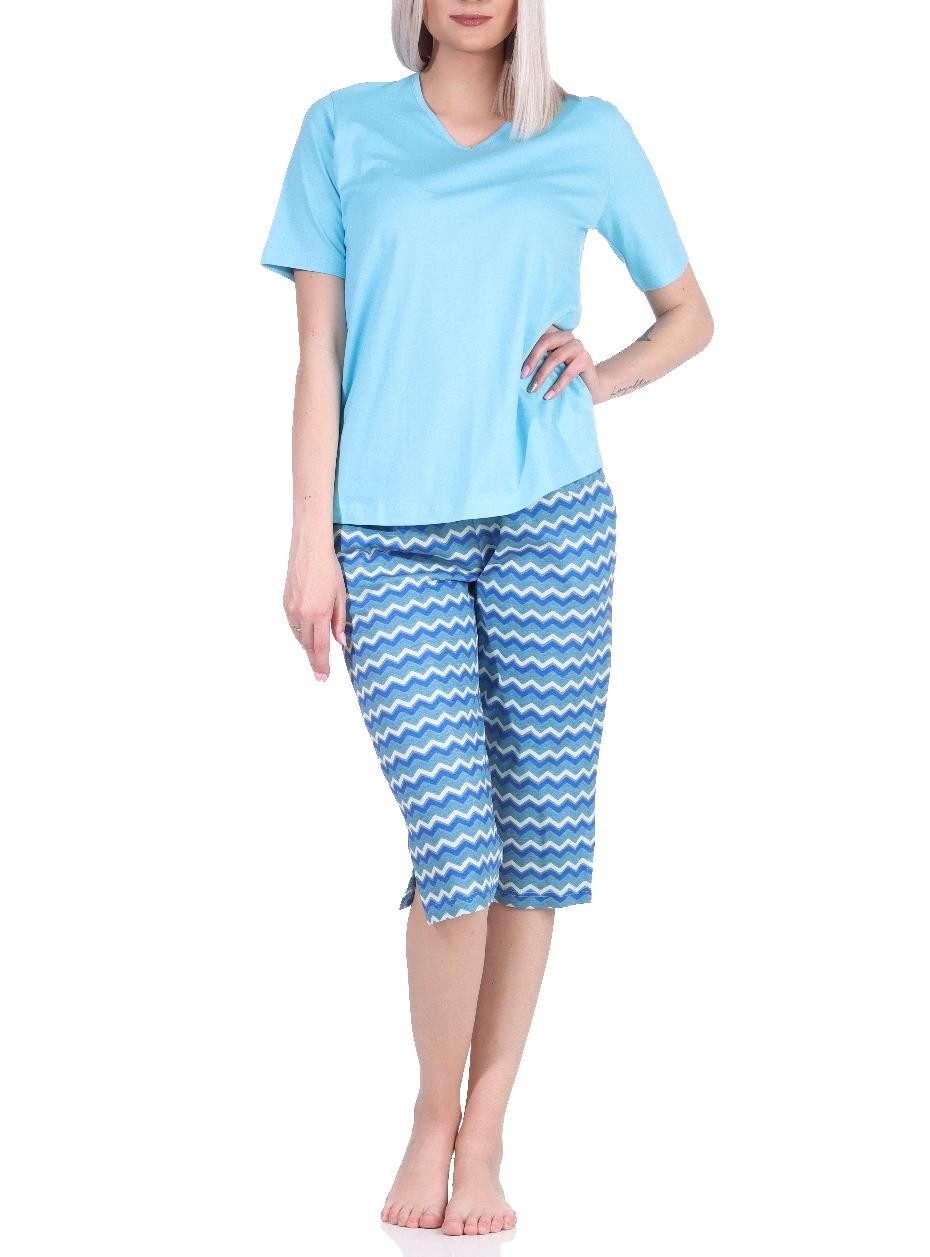 Normann Pyjama Damen Capri Pyjama mit 3/4 Capri Shorts, Schlafanzug im Ethno-Style