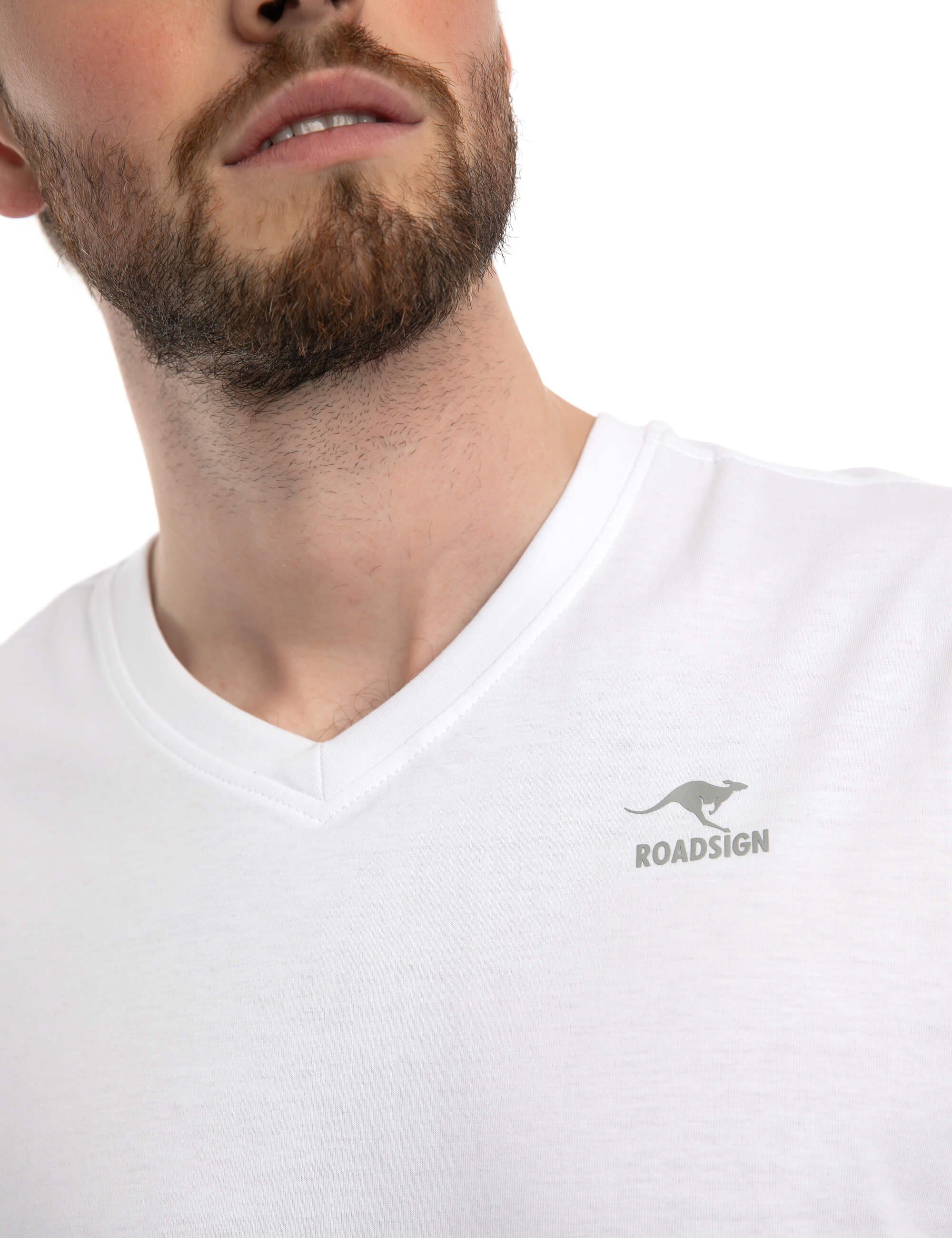 ROADSIGN australia T-Shirt Basic (Doppelpack, 100% (2-er 2er-Pack) V-Ausschnitt, 2-tlg., Pack) mit Baumwolle weiß