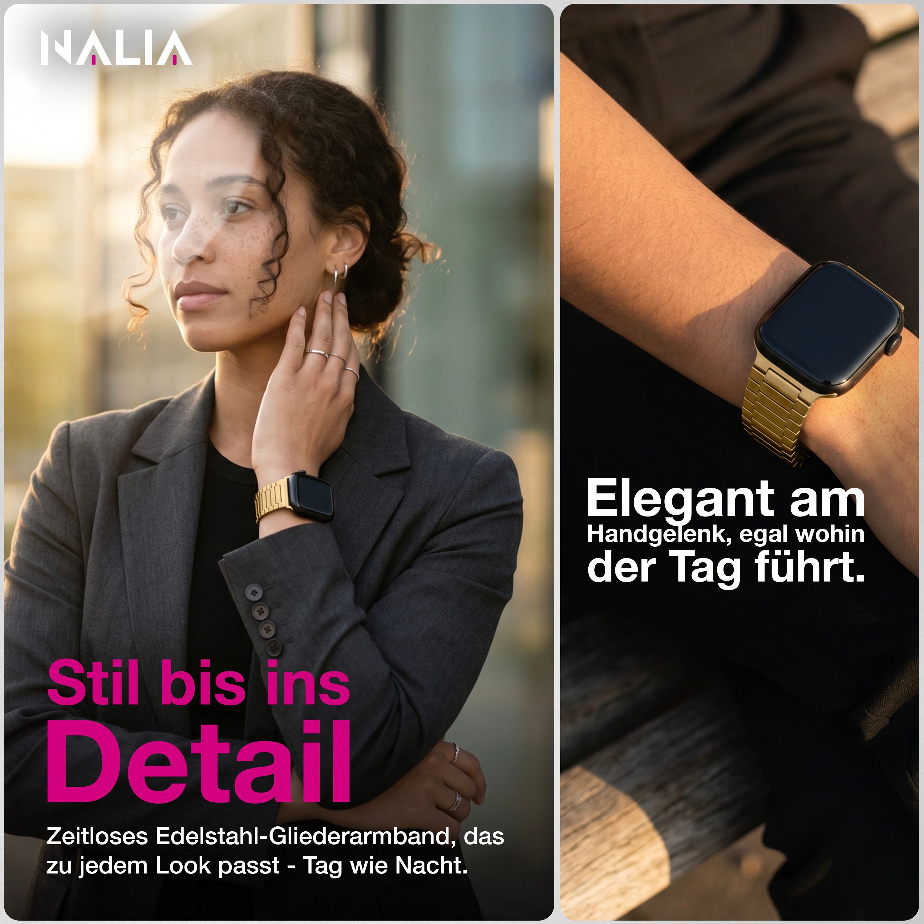 Nalia Smartwatch-Armband Apple Watch 38mm/40/41/42(Serie 10/11), Edles Edelstahl Ersatzarmband / für Sport Uhr / Magnetisch & Rostfrei
