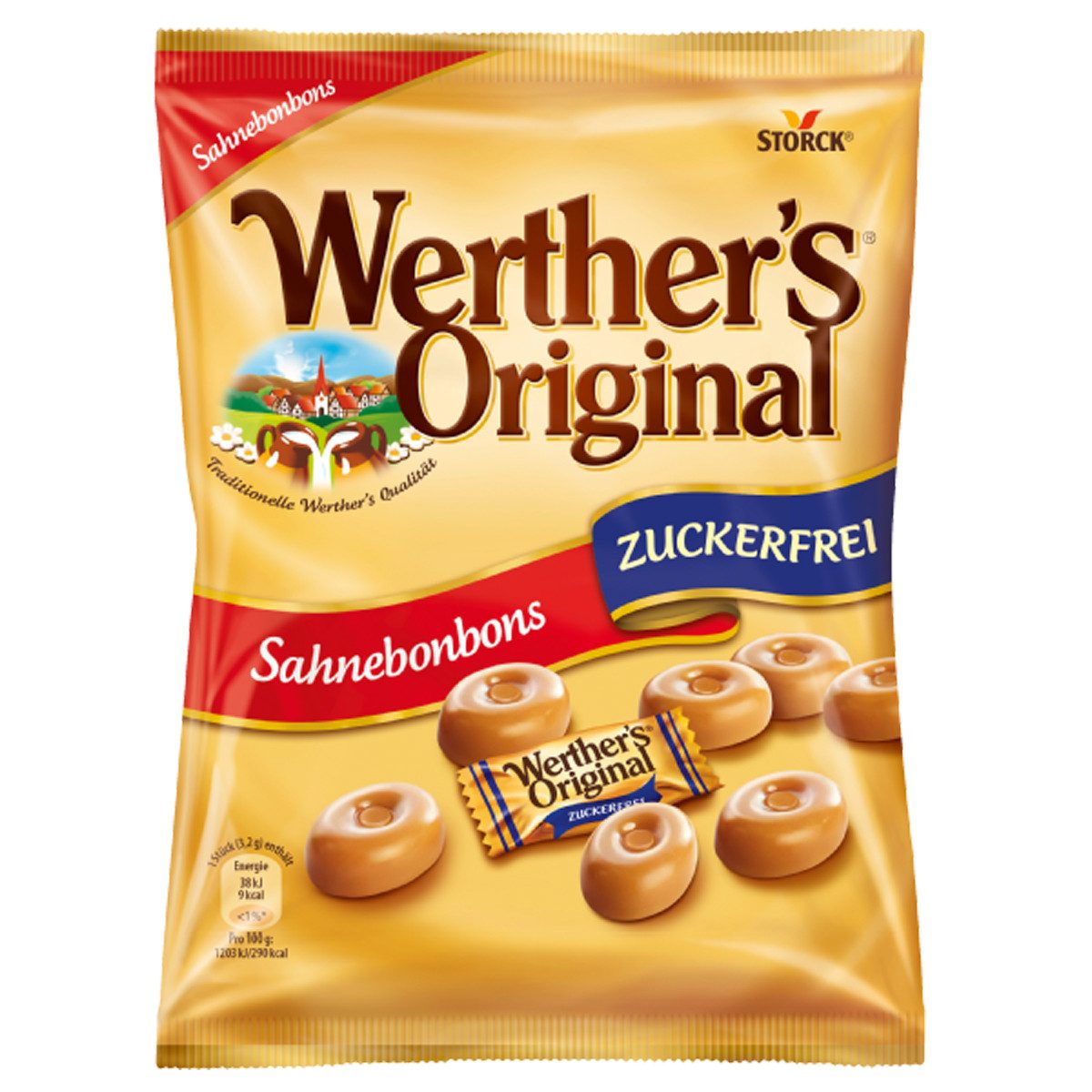 Werther's Süßigkeit, Storck Werthers Original Sahnebonbons zuckerfrei cremig zart 70g