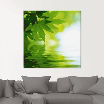 Artland Glasbild Grüne Blätter reflektieren im Wasser, Blätter (1 St), in verschiedenen Größen