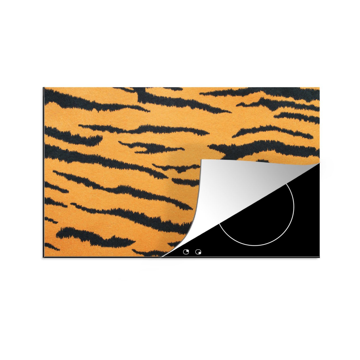 MuchoWow Herdblende-/Abdeckplatte Tigerdruck - Braun - Orange, Vinyl, (1 tlg), 81x52 cm, Induktionskochfeld Schutz für die küche, Ceranfeldabdeckung