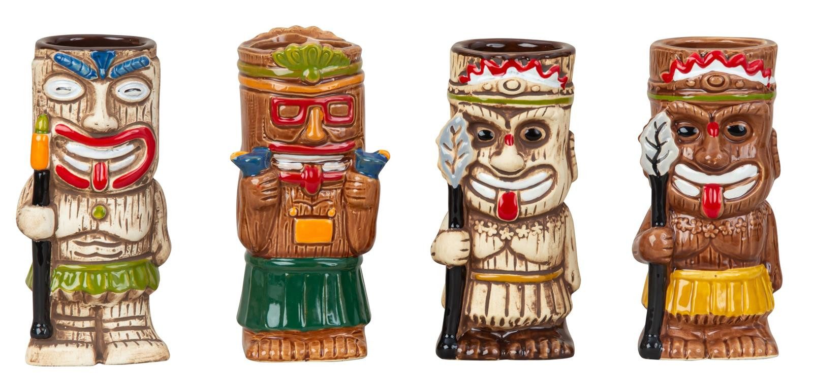 Geschenkestadl Cocktailglas 4 x Tiki Cocktail Becher 440-550ml Keramik Tassen Cocktailglas Hawaii