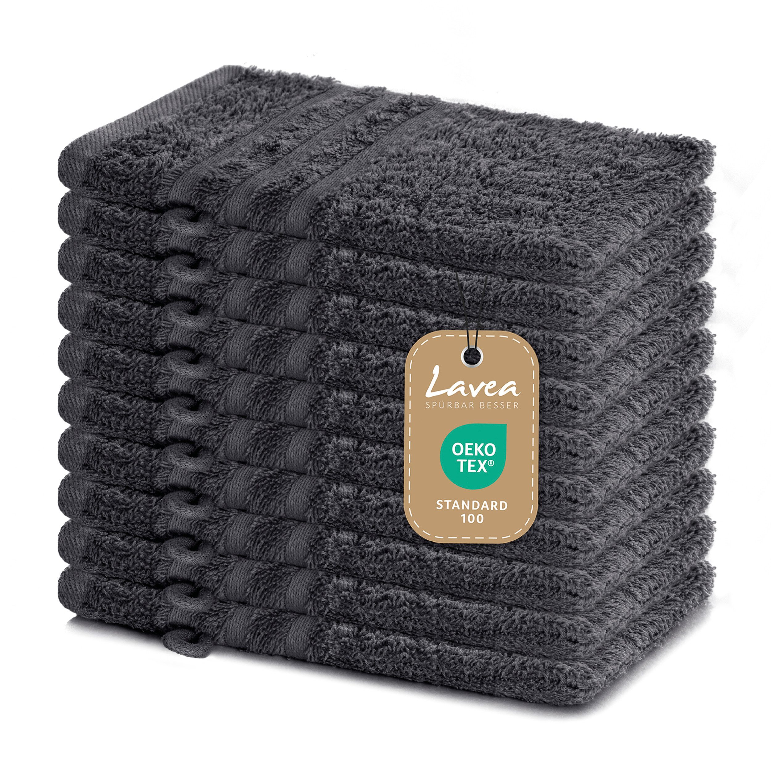 Lavea Waschhandschuh 10er Set Waschhandschuhe, 15 x 21 cm, Elena-Frottierserie, Waschlappen, 100% Baumwolle (10er Set), 500 g/m² Frottier, weich & saugstark, pflegeleicht