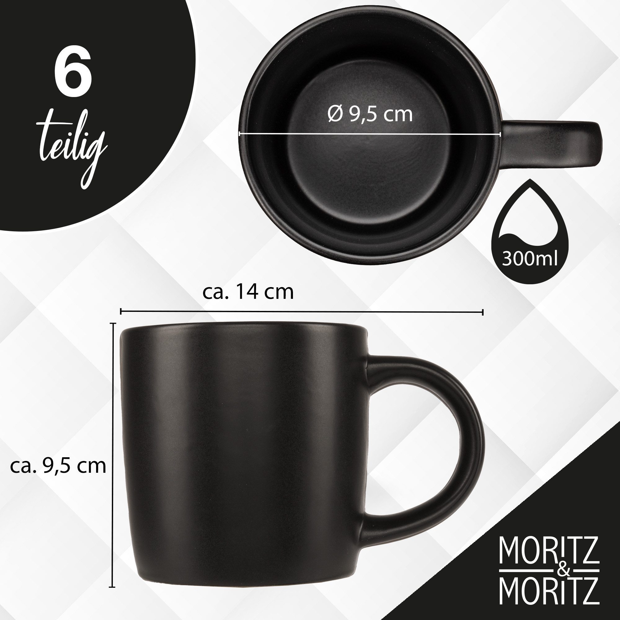 Moritz & Moritz Tasse NORDIC 6x Tassen Schwarz, 6-tlg., Steinzeug, für 6 Personen - spülmaschinen- und mikrowellengeeignet