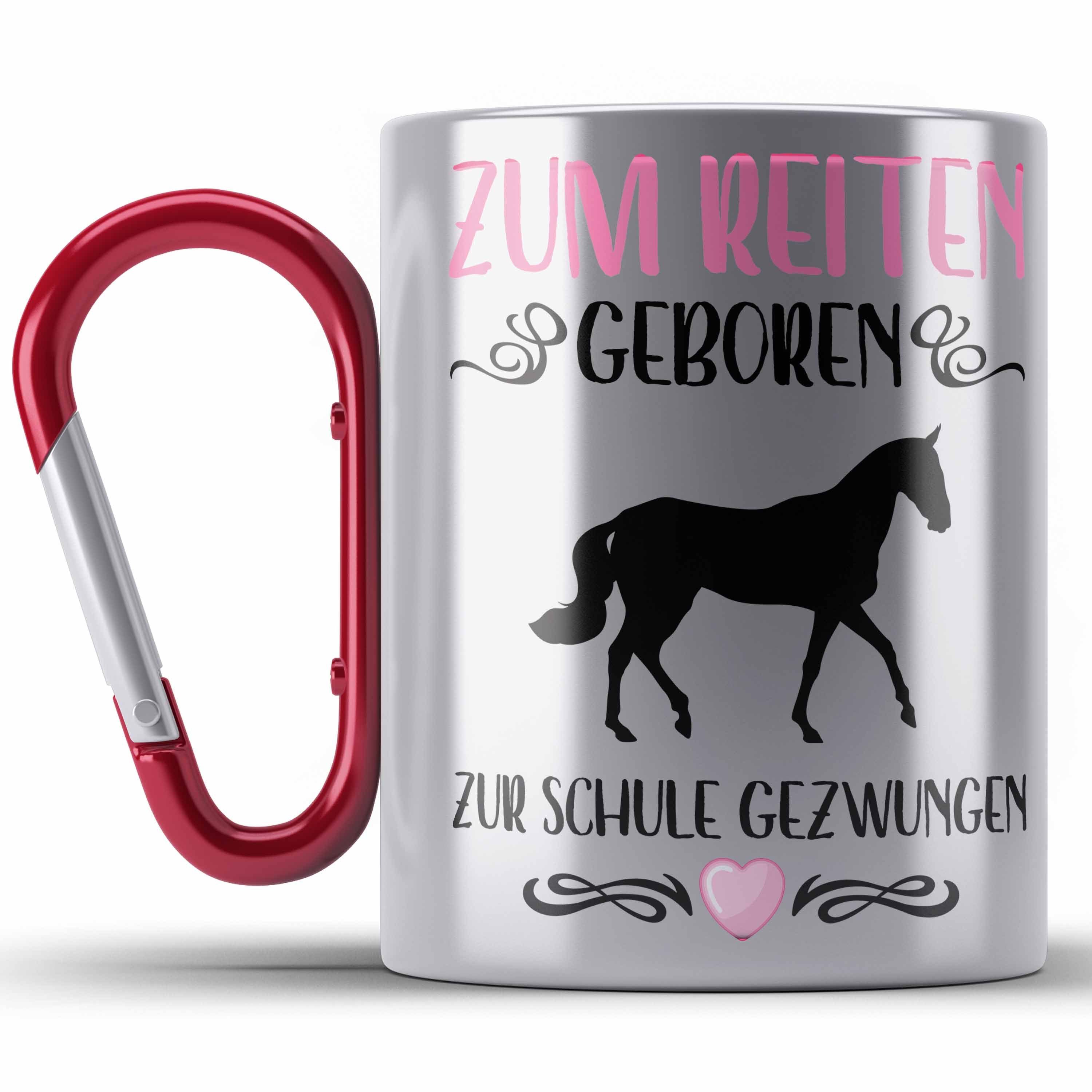 Trendation Thermotasse Pferde Mädchen Geschenk Edelstahl Tasse Reiten Reiterin Kinder Edelsta Rot