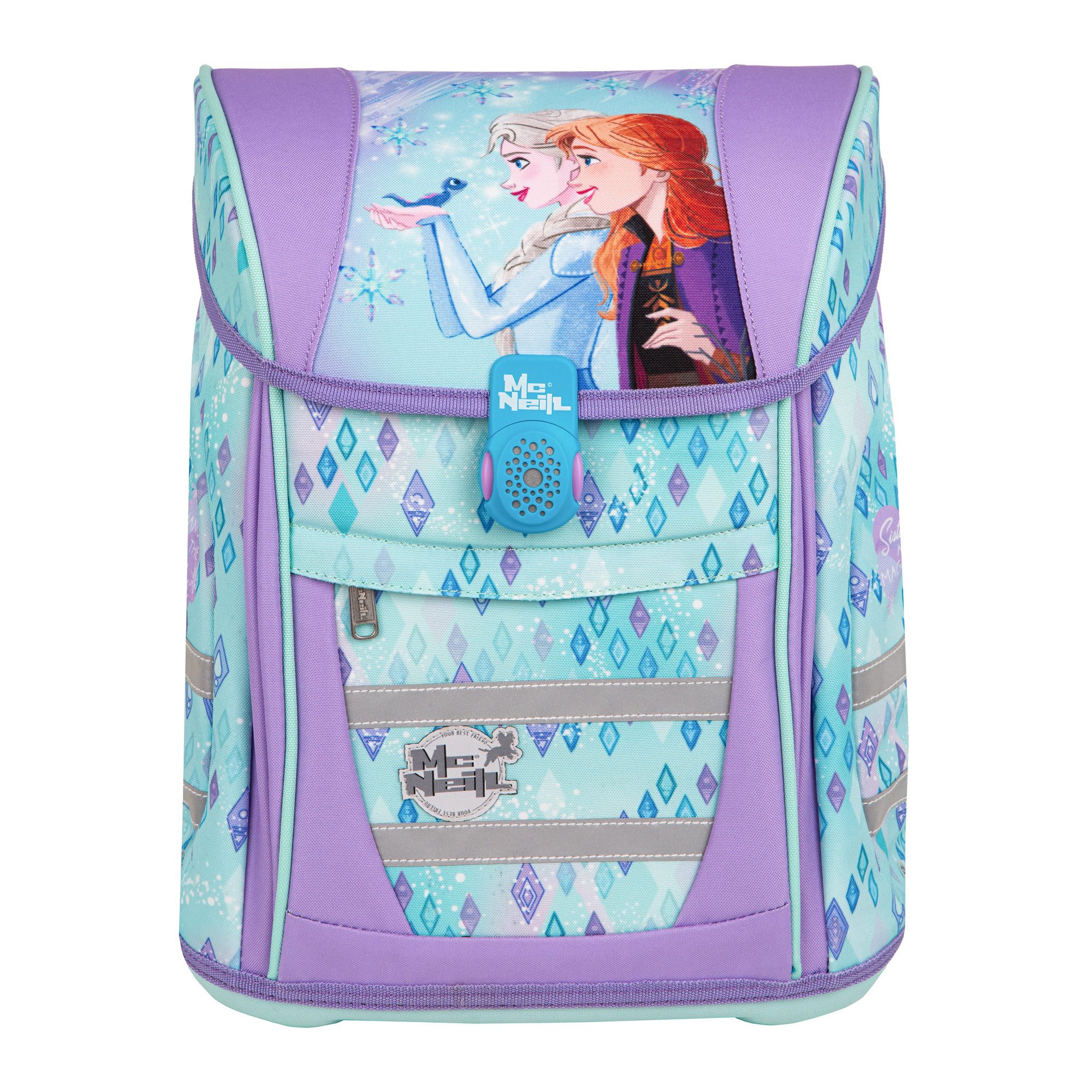 McNeill Schulranzen TENERIS Frozen 4-teilig mit Etui, Schlampermäppchen & Sportbeutel (Spar-Set, mit Sportbeutel, mit Federtasche, mit Schlampermappe, mit Schlamperrolle), Air-Flow Rückensystem, Leichtgewicht ca. 980 g, 4-teiliges Set