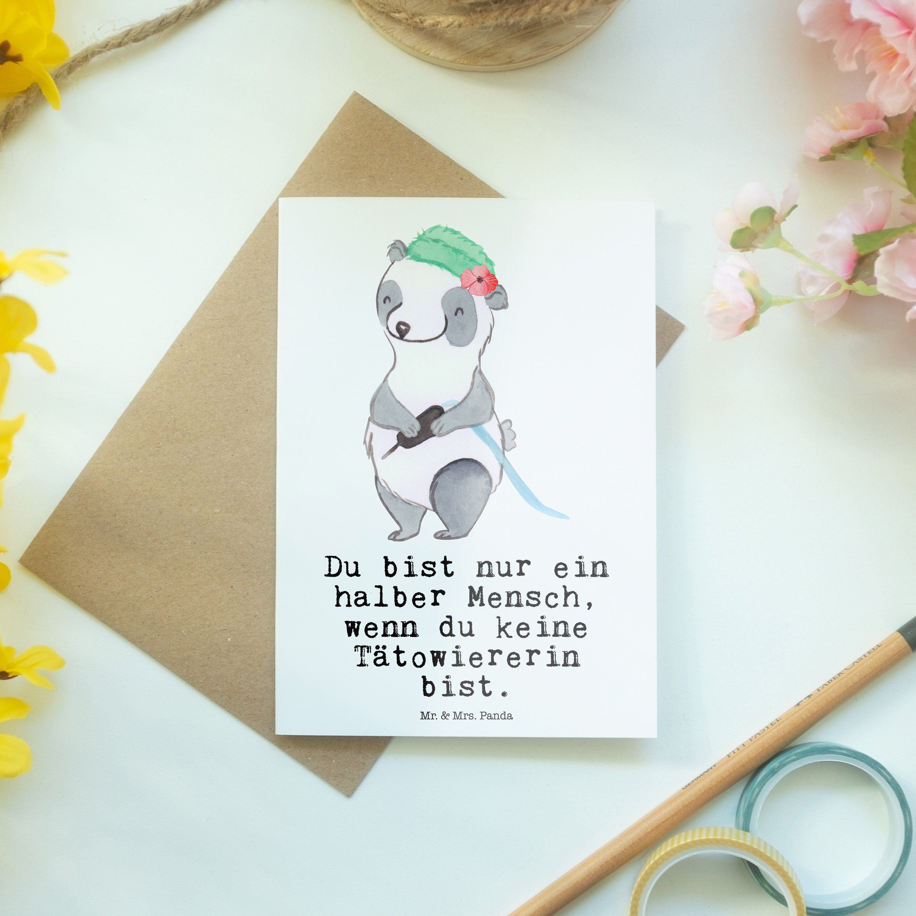 Geschenk, Geburtstagskarte, - - & Herz Mrs. Tätowiererin Panda Grußkarte Mr. Klappkarte Weiß mit