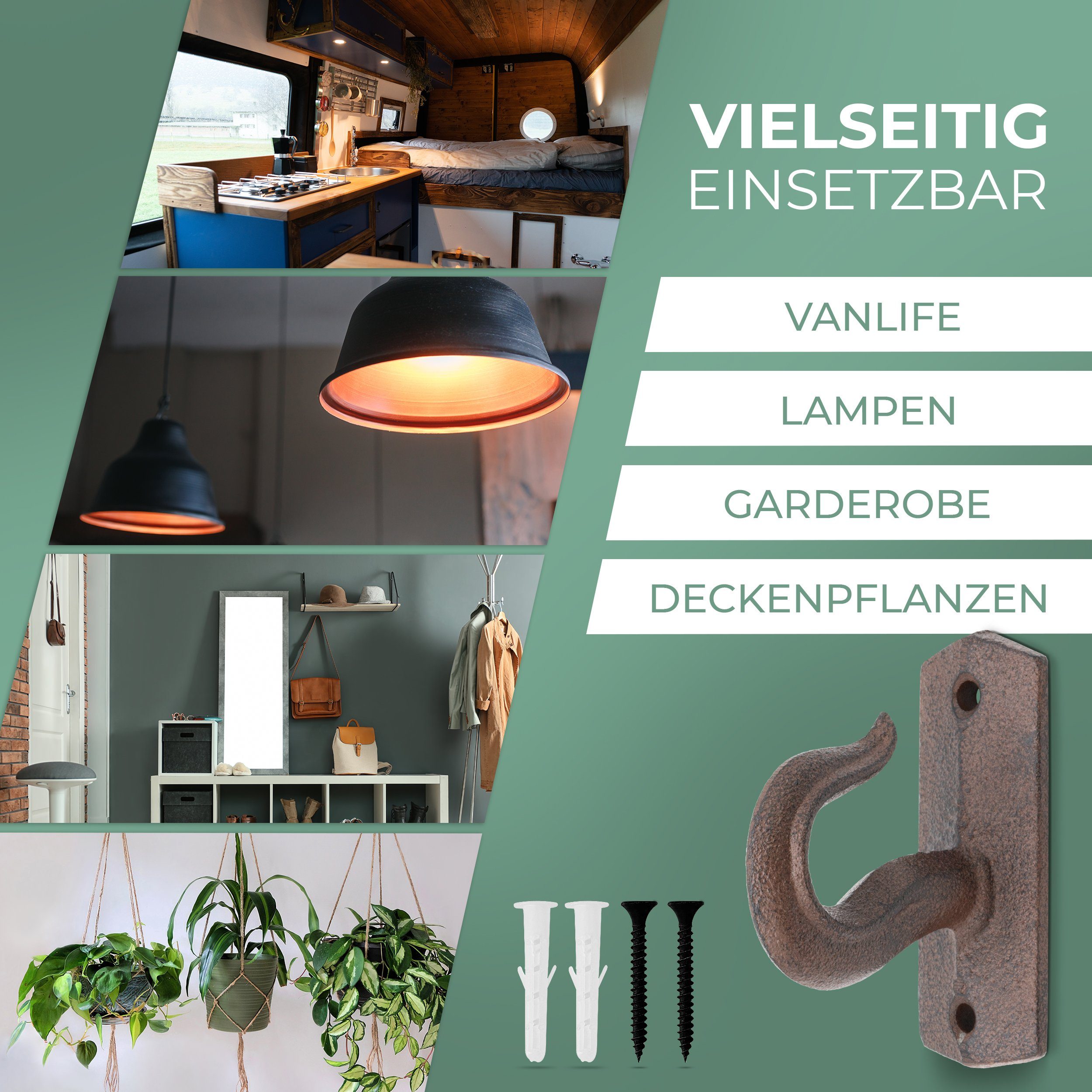 Glaskönig Garderobenhaken Rustikale - Gusseisen Gusshaken, gegossene 4 und Eisenhaken (traditionell DIY ideal Landhausstil Wand eine für Deckenhaken - Befestigungslösung feststehend), Stück