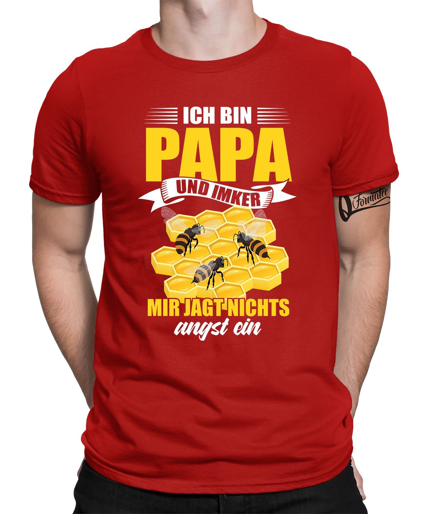 Quattro Formatee Kurzarmshirt Ich bin Papa und Imker - Biene Honig Herren T-Shirt (1-tlg) Rot