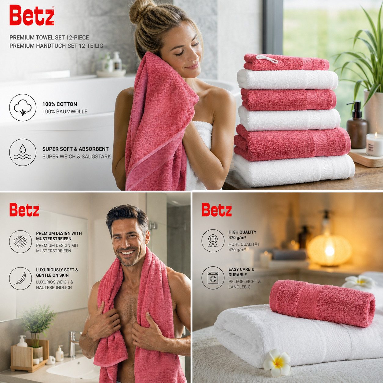 Betz Handtücher Premium Handtuch-Set 12-tlg., 100% Baumwolle (Set, 12-St), Duschtücher,Handtücher, Gästetücher, Seiftücher,Waschhandschuhe – Bild 5 von 5