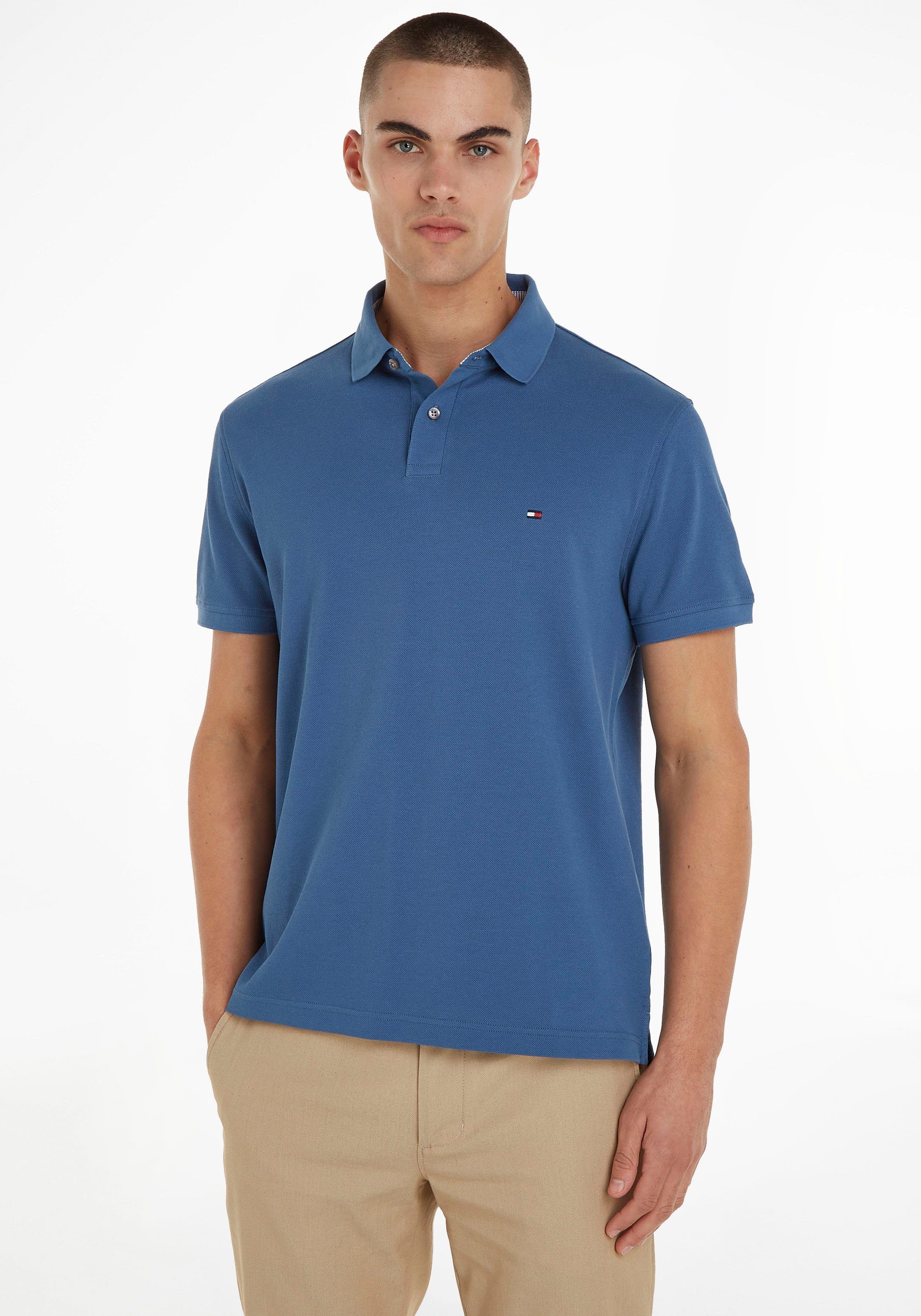 innen Coast Hilfiger POLO Hilfiger Tommy am REGULAR mit 1985 Kontraststreifen Poloshirt Tommy Blue Kragen