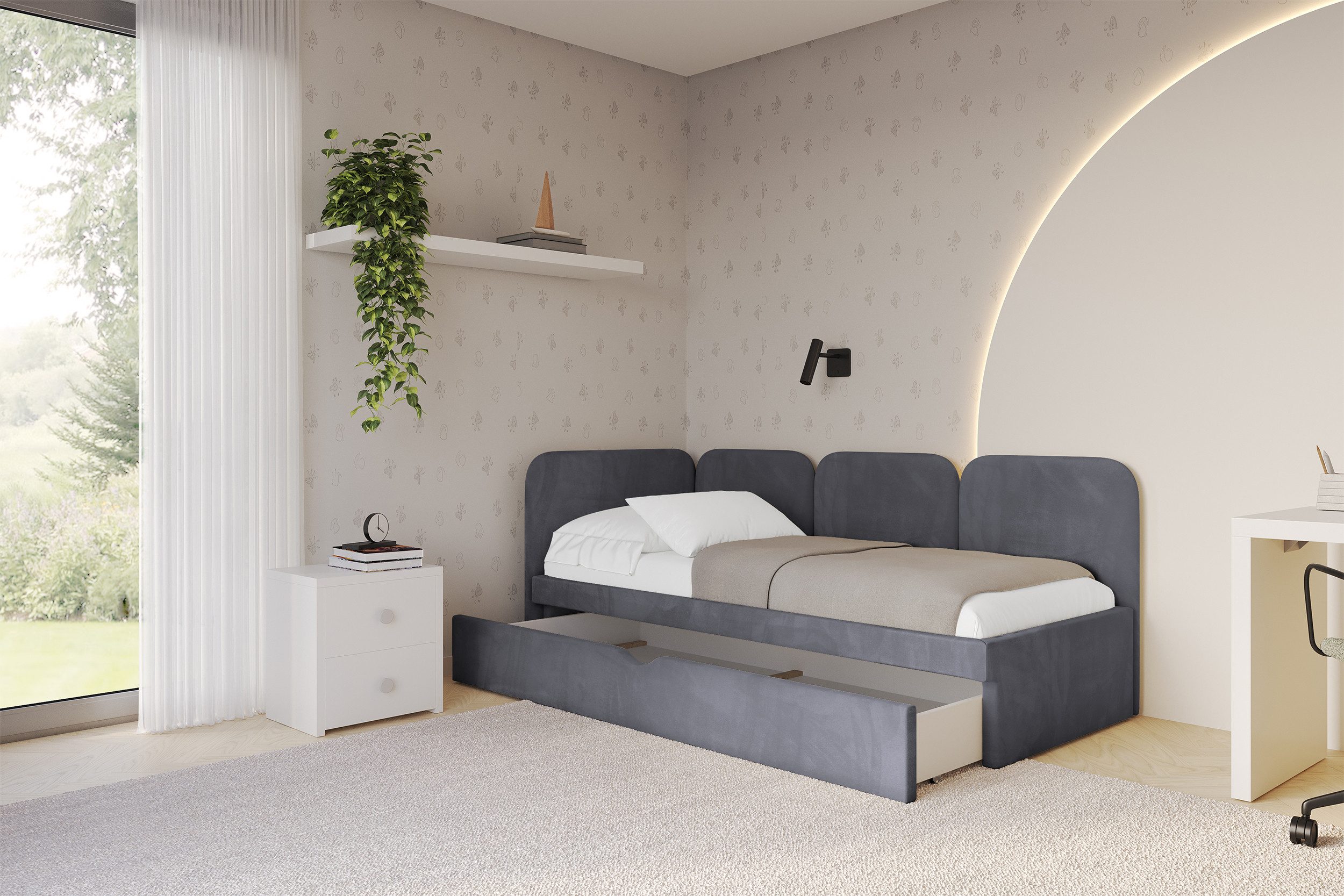 ALTDECOR Jugendbett ALVY (Jugendbett mit Bettkasten und Lattenrost, Polsterbett ohne Matratze), Einzelbett mit Stauraum, Bett mit Kopfteil – Bild 3 von 5