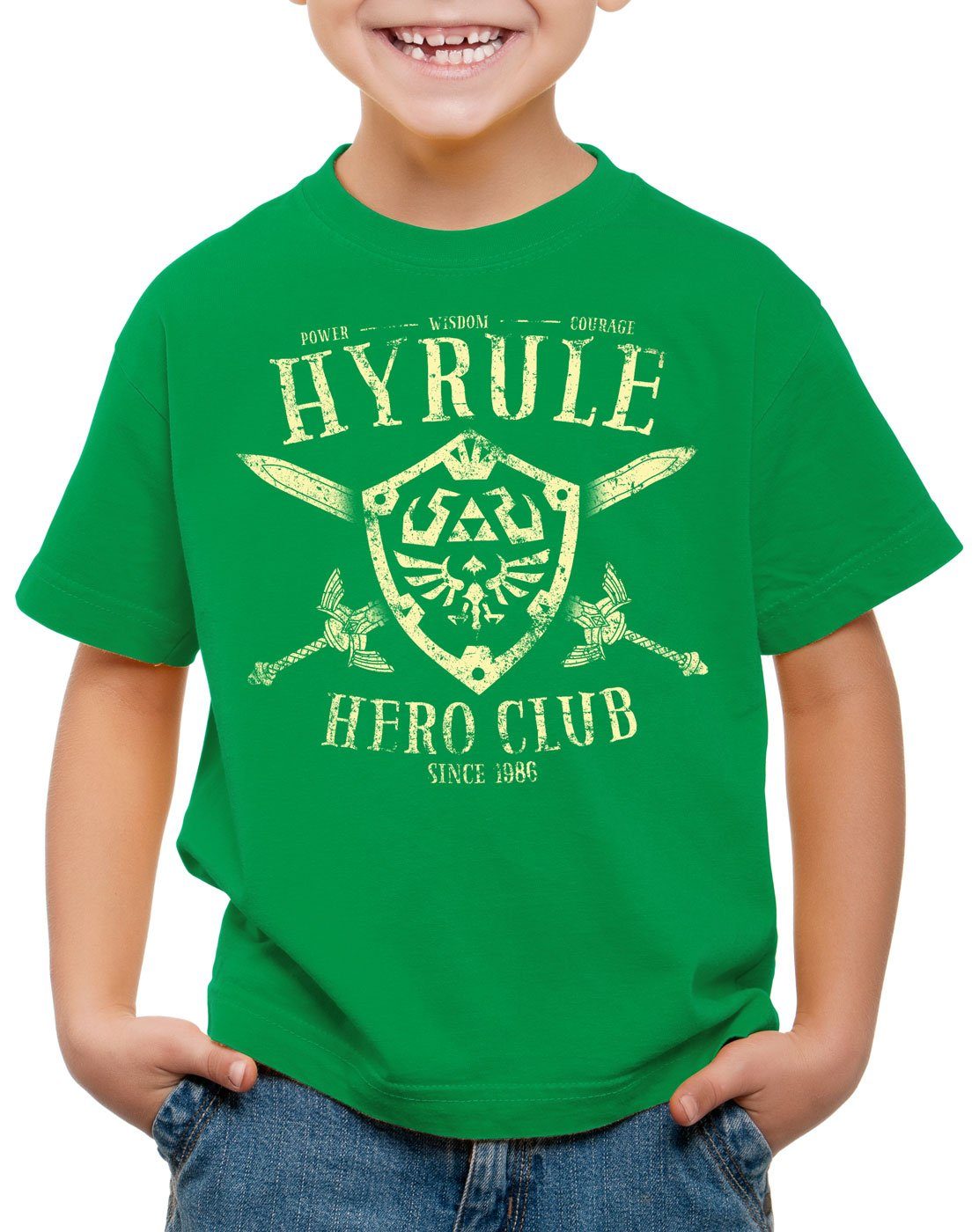 style3 Print-Shirt Kinder T-Shirt Hyrule Hero Club link 3ds Ocarina grün
