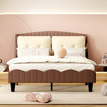 Flieks Polsterbett, Doppelbett Kinderbett mit 2 großen Kissen 140x200cm Kunstleder
