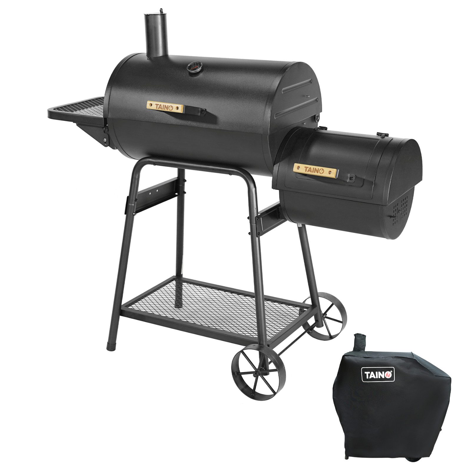 TAINO Smoker KAMAYO, Set, mit Abdeckhaube, Holzkohle-Grill, Räucherofen, Standgrill, BBQ-Grillwagen, mit Haube