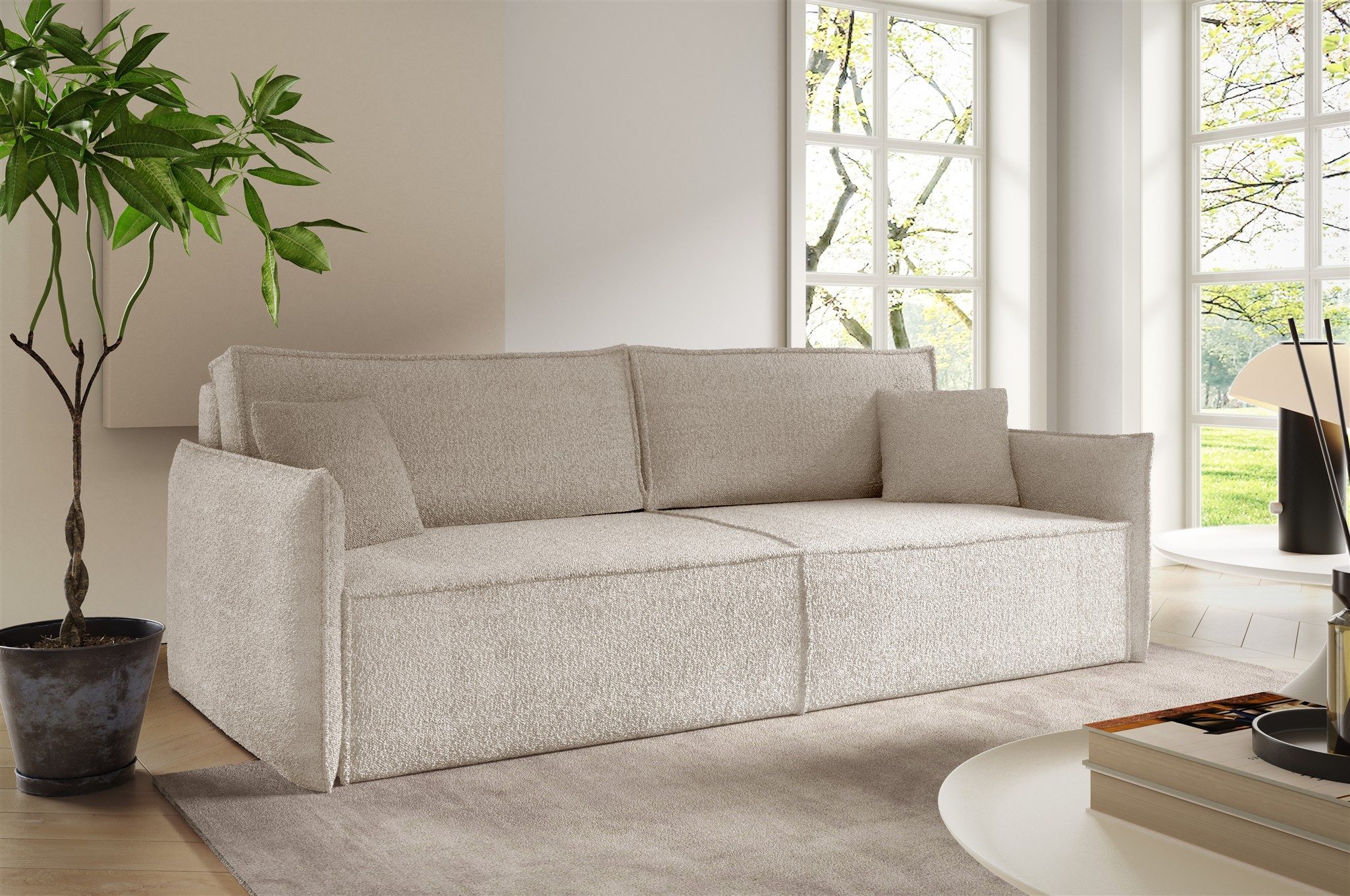 Fun Möbel 3-Sitzer Sofa FUN COSME mit Schlaffunktion in Stoff Abriamo, inkl. Bettkasten, 2 Zierkissen und 2 Rückenkissen, Rundumbezug und ausziehbare Liegefläche