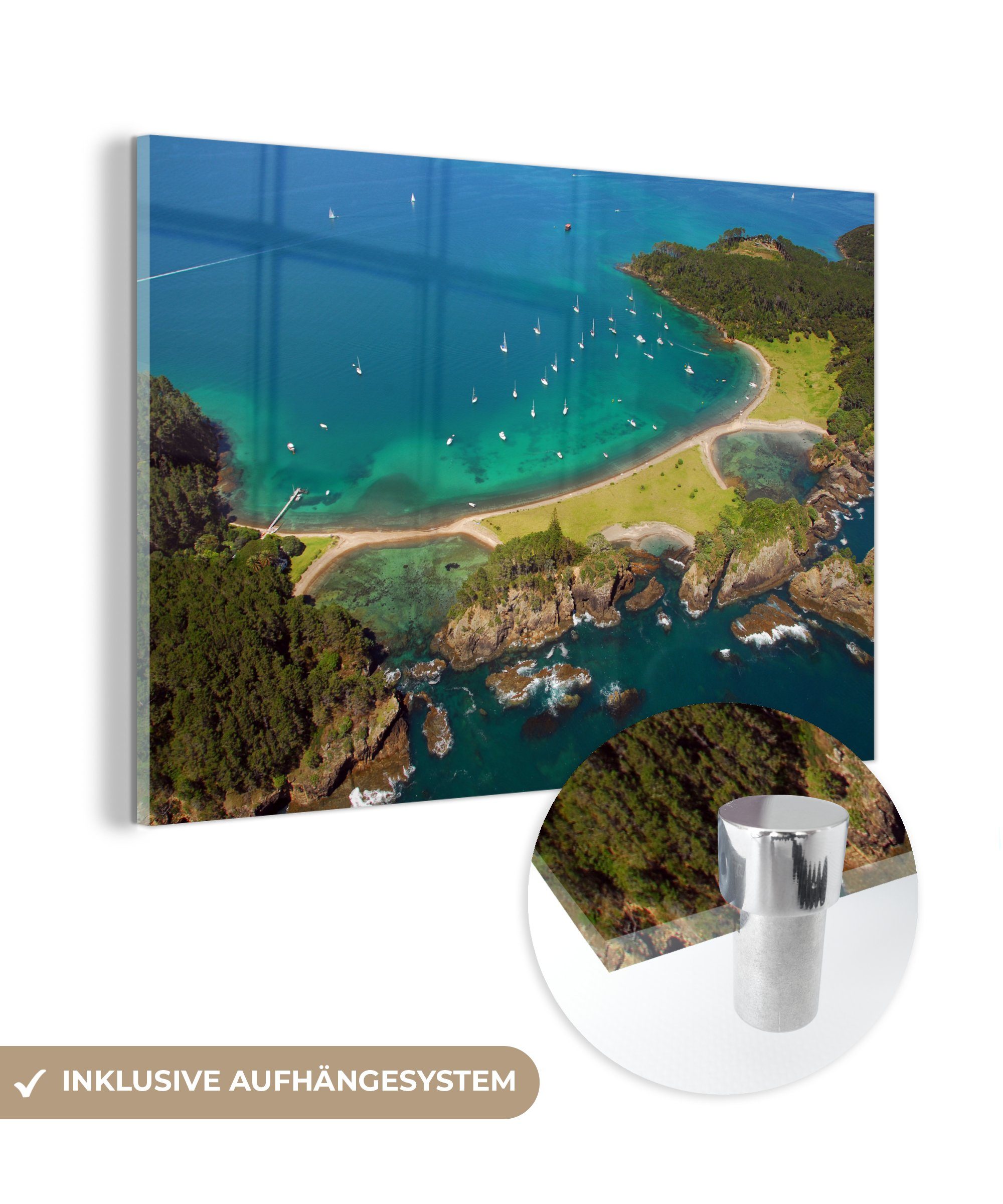 MuchoWow Acrylglasbild Klares Wasser in der Bay of Islands in Neuseeland, (1 St), Acrylglasbilder Wohnzimmer & Schlafzimmer