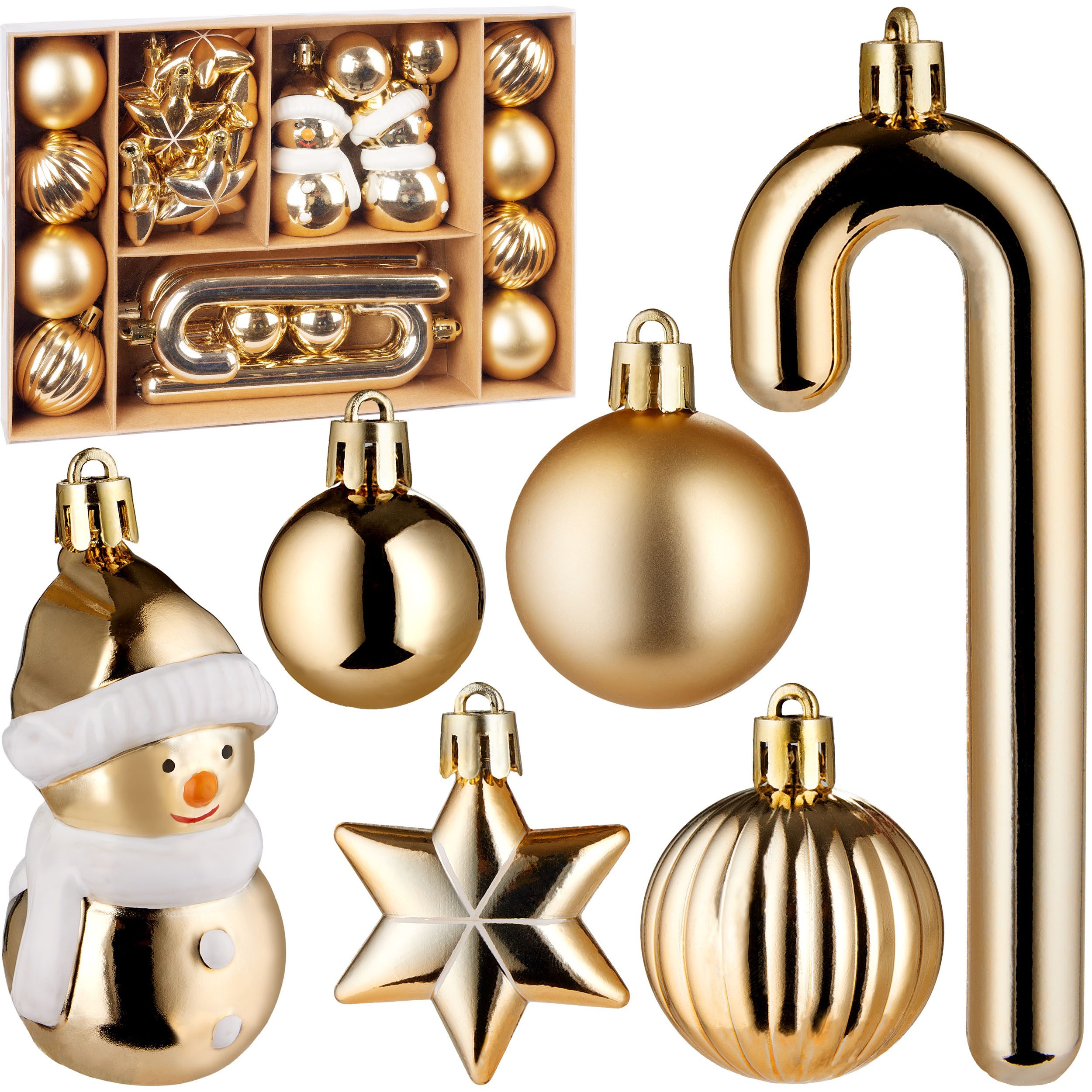 BRUBAKER Christbaumschmuck Weihnachtskugel Set Gold mit Schneemann, Stern u günstig online kaufen