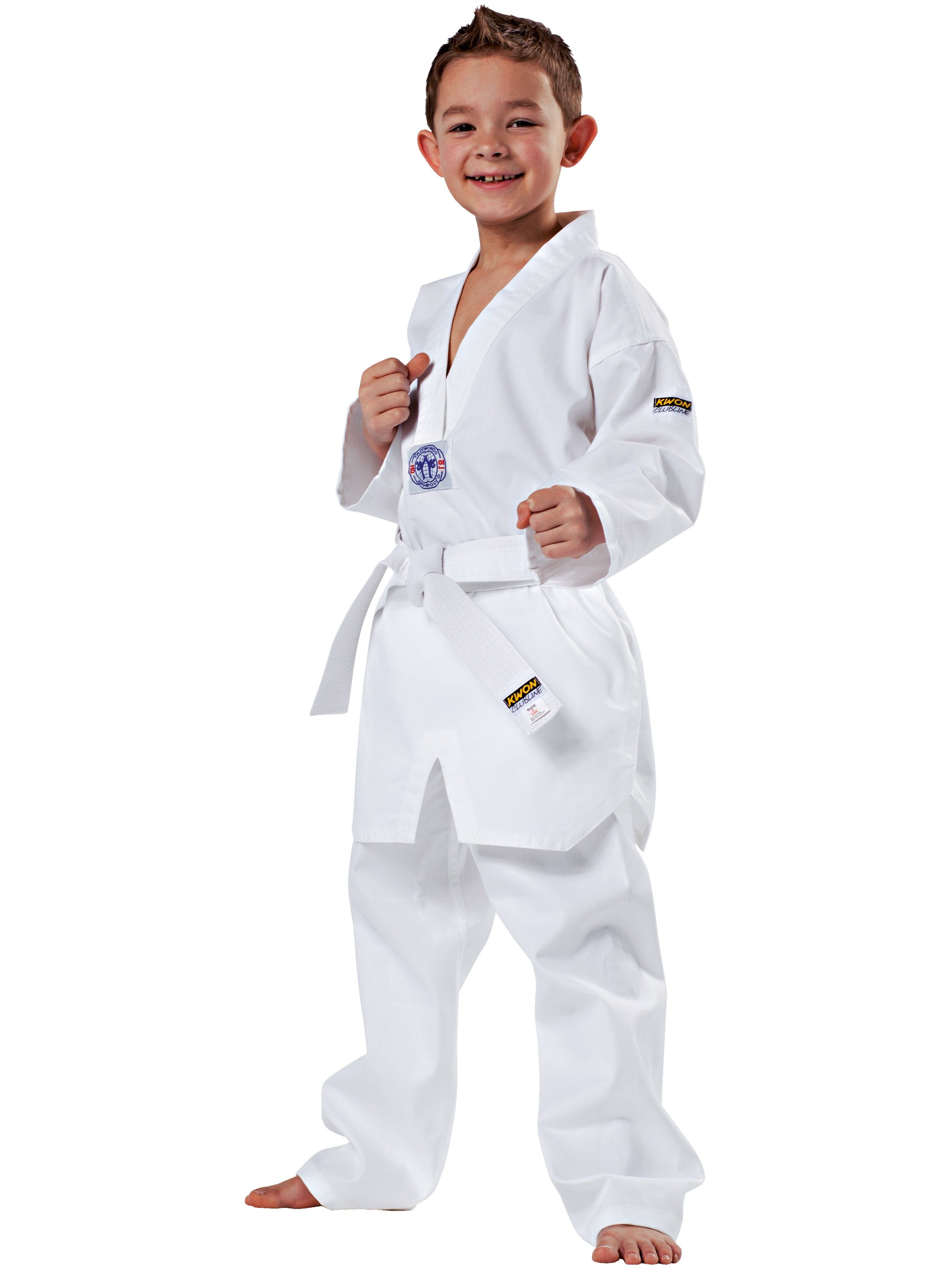 KWON Taekwondoanzug Song Taekwondo Anzug mit Gürtel Hose und Jacke Club Line (komplett, 3 Teile), Kinder, Erwachsene, Größen: 90 - 210 cm, weiß, 8 OZ – Bild 5 von 5