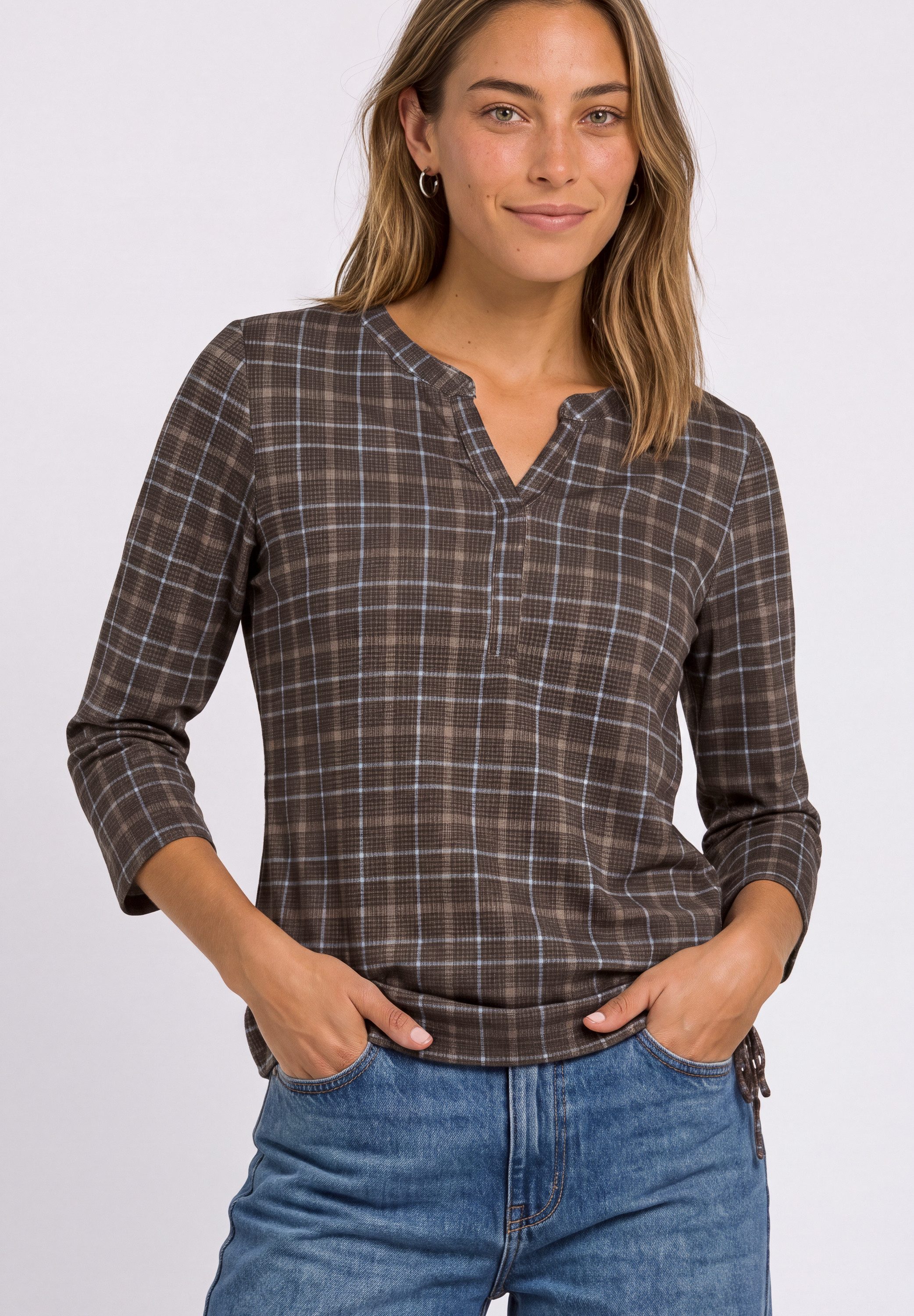 STREET ONE 3/4-Arm-Shirt Sommershirt mit Split Neck und Print